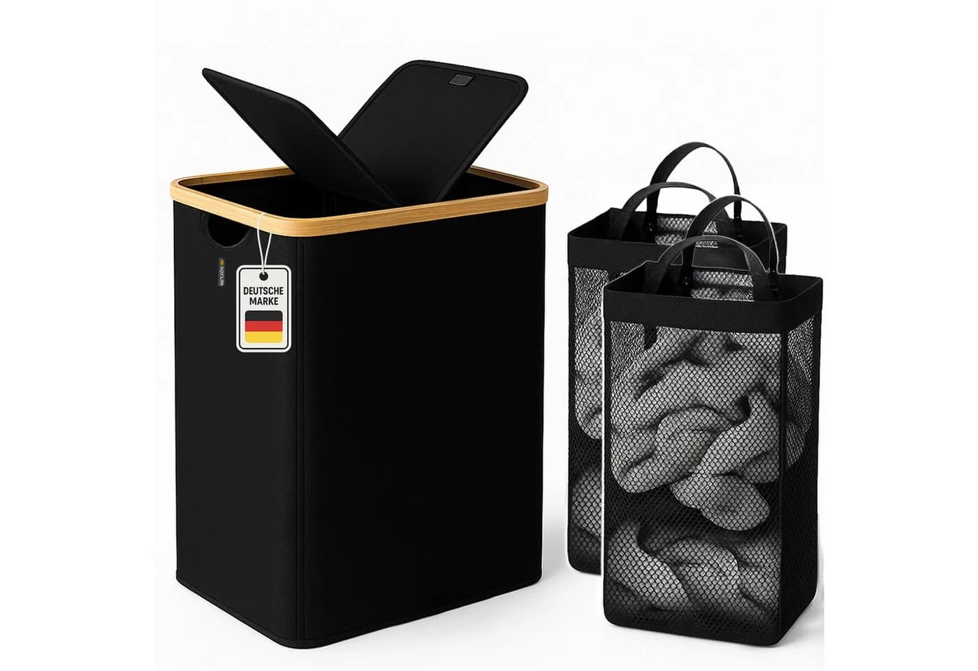 Roxlin Wäschekorb 150L mit Deckel & 2 Taschen, faltbar & wasserdicht - Bild 2