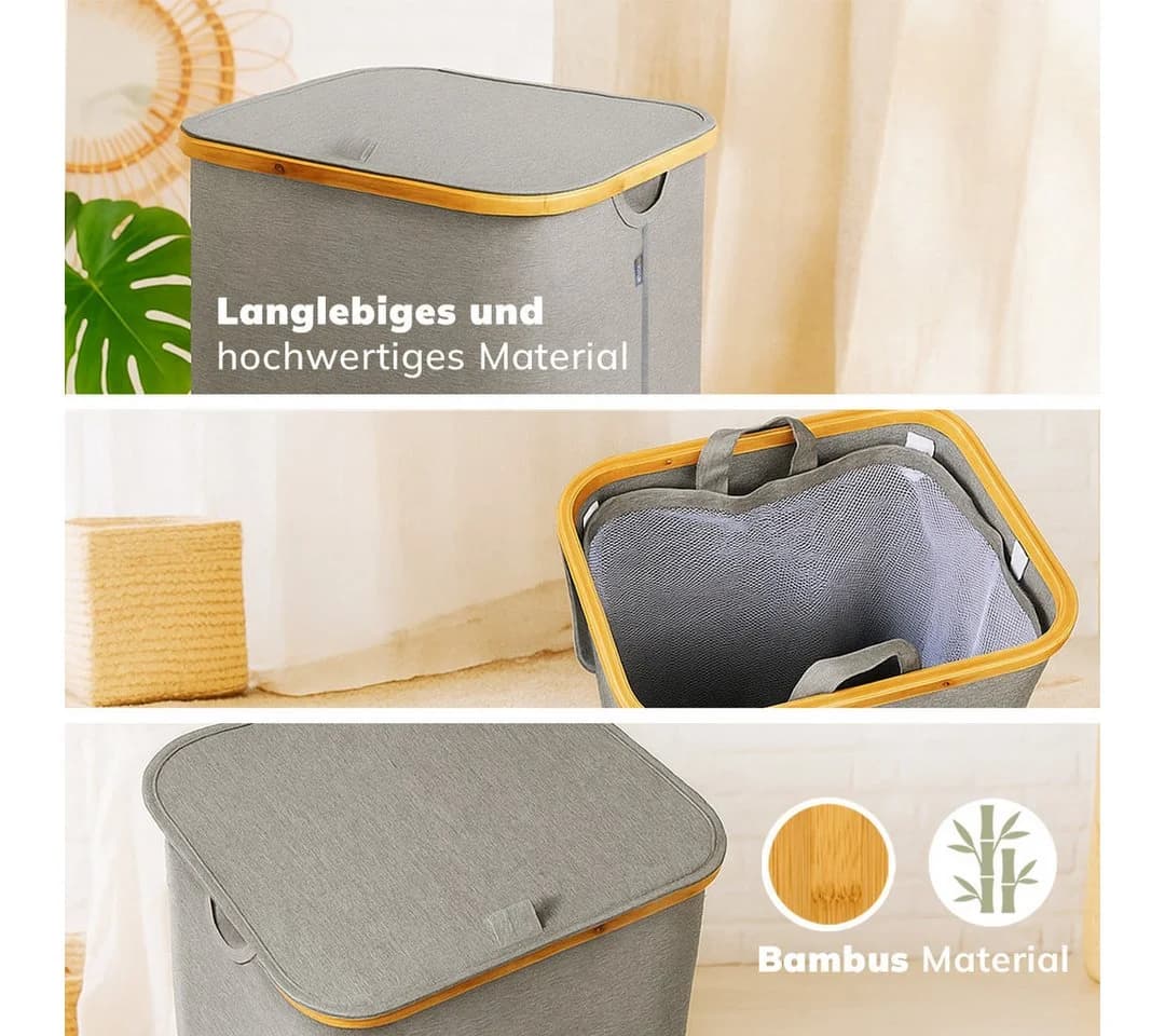 Roxlin Wäschekorb 100L mit Deckel & herausnehmbarer Tasche, faltbar & tragbar - Bild 3