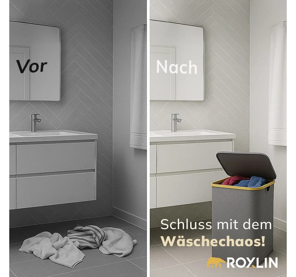 Roxlin Wäschekorb 100L mit Deckel & herausnehmbarer Tasche, faltbar & tragbar - Bild 4