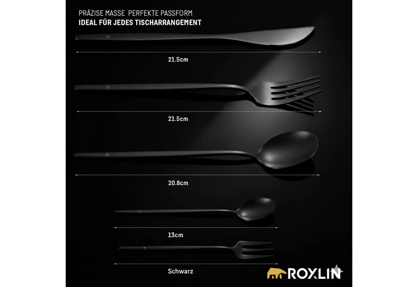 Roxlin Besteck-Set 30-teilig Edelstahl Schwarz Gold Rosa Silber Modern Elegant - Bild 3