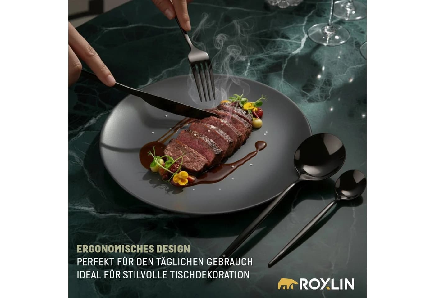 Roxlin Besteck-Set 30-teilig Edelstahl Schwarz Gold Rosa Silber Modern Elegant - Bild 4