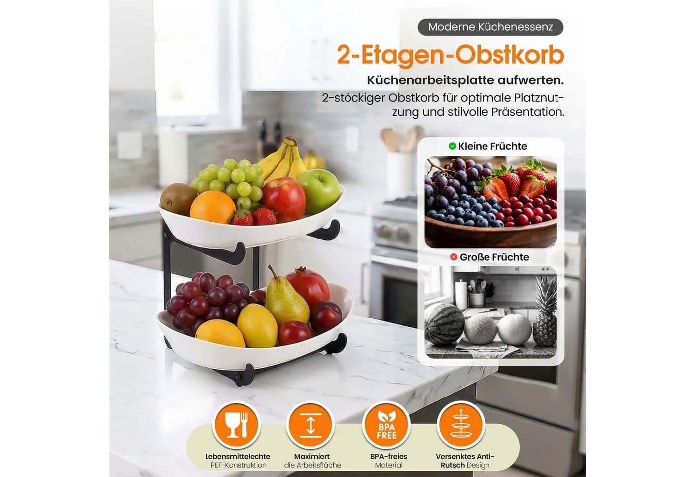 Roxlin Etagere Obstkorb 2 Etagen Schwarz/Weiß