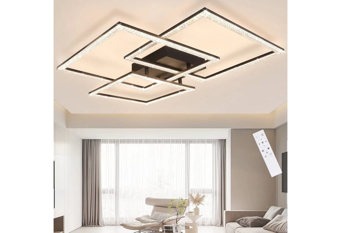 ZMH LED Deckenleuchte Dreifaches Quadratisches Design Kristall 82W Dimmbar - Bild 2