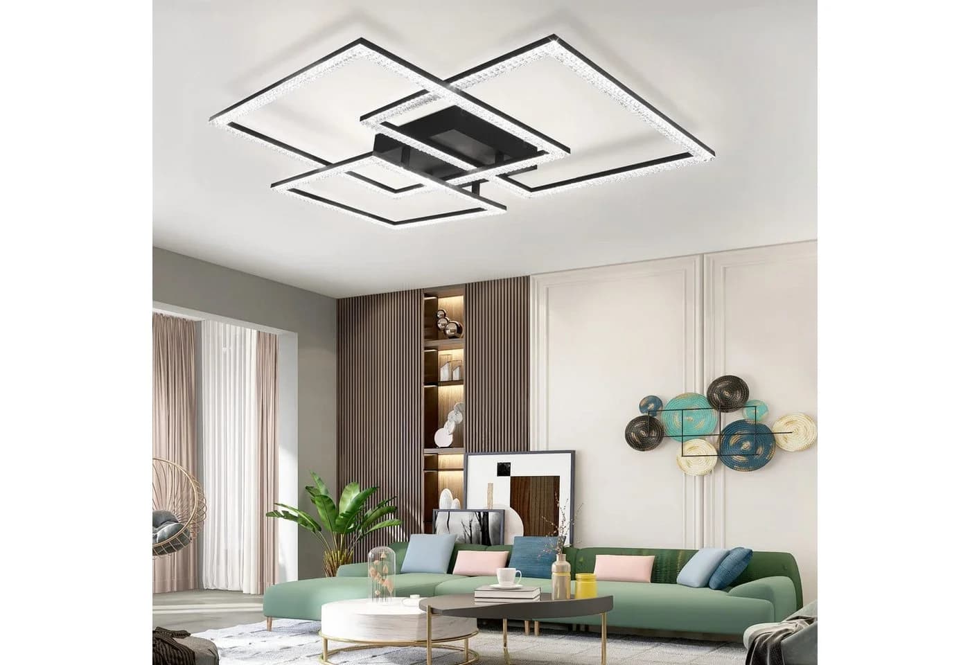 ZMH LED Deckenleuchte Dreifaches Quadratisches Design Kristall 82W Dimmbar - Bild 3
