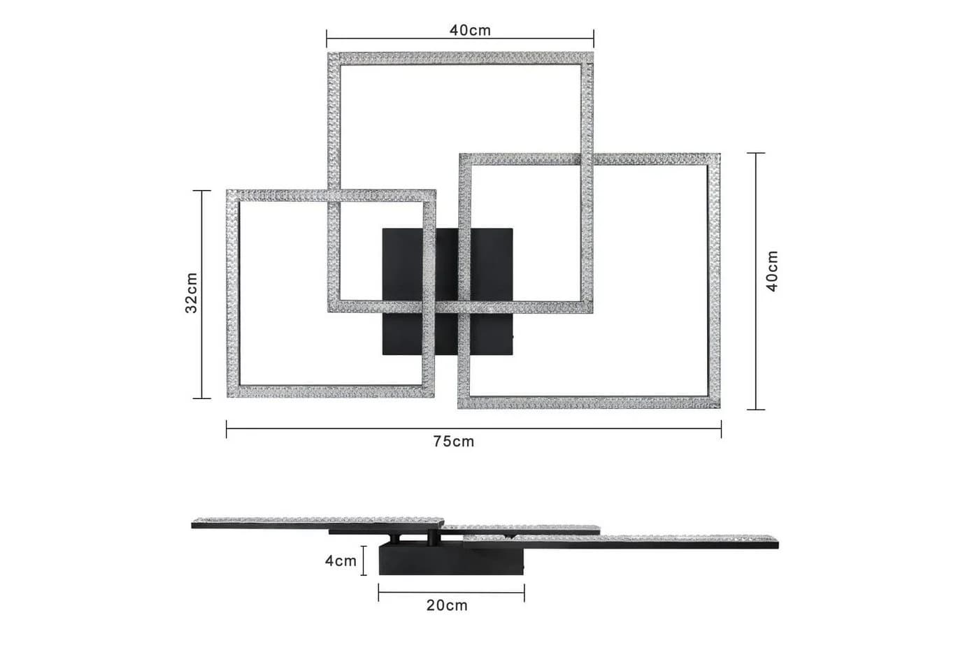 ZMH LED Deckenleuchte Dreifaches Quadratisches Design Kristall 82W Dimmbar - Bild 5