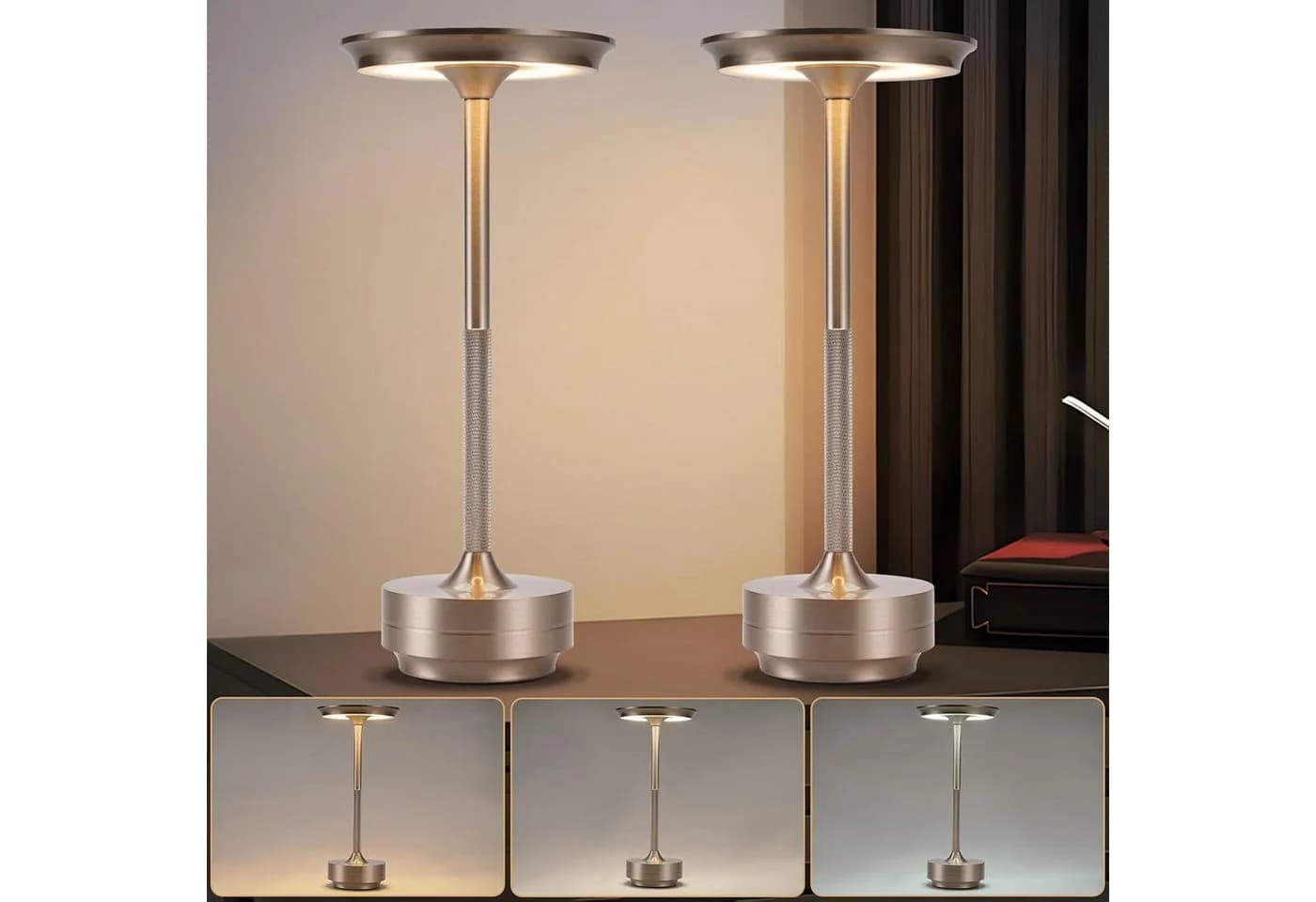 ZMH LED Tischleuchte Kabellos Nachttischlampe Touch Dimmbar 3000-6500K