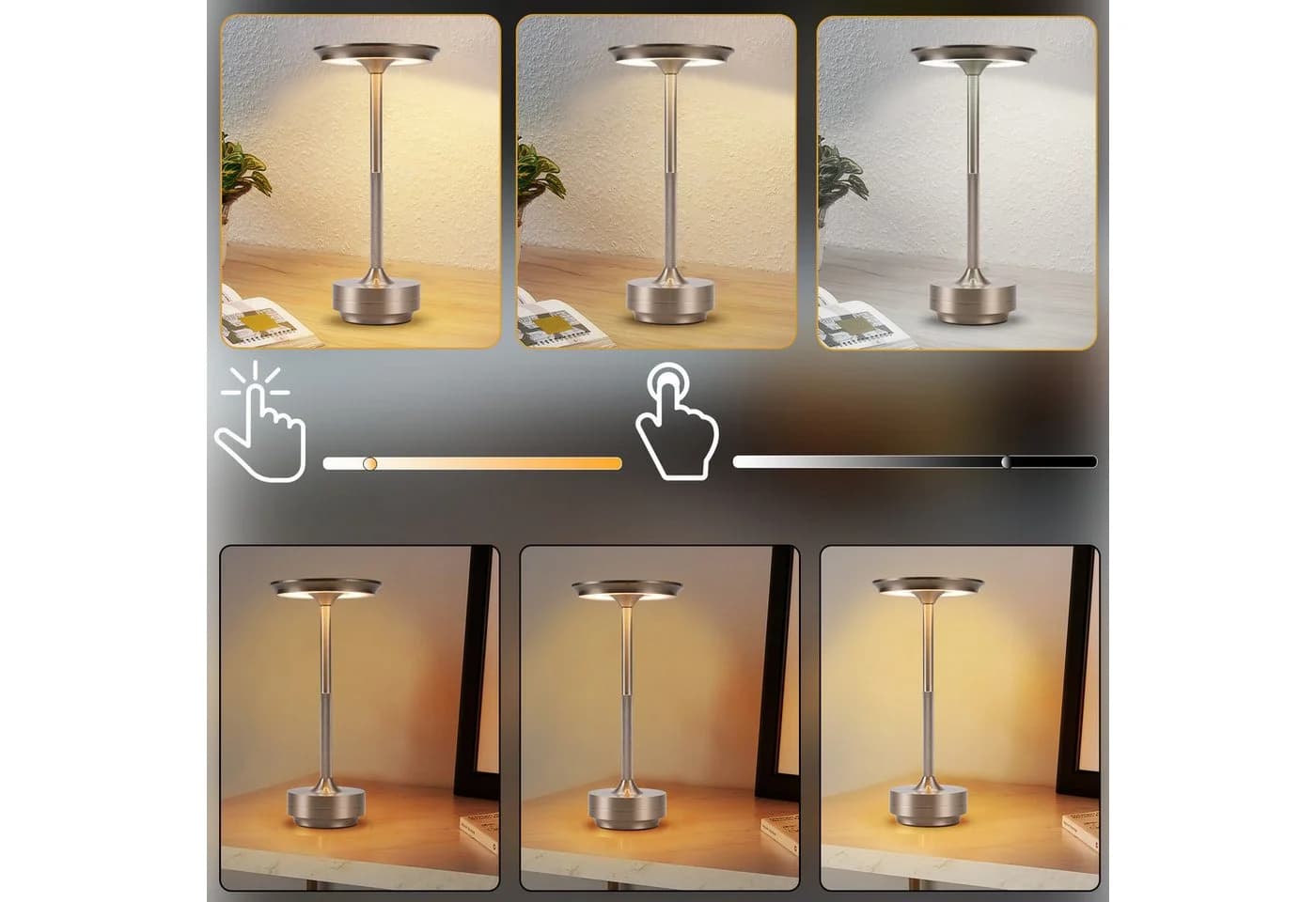 ZMH LED Tischleuchte Kabellos Nachttischlampe Touch Dimmbar 3000-6500K - Bild 4