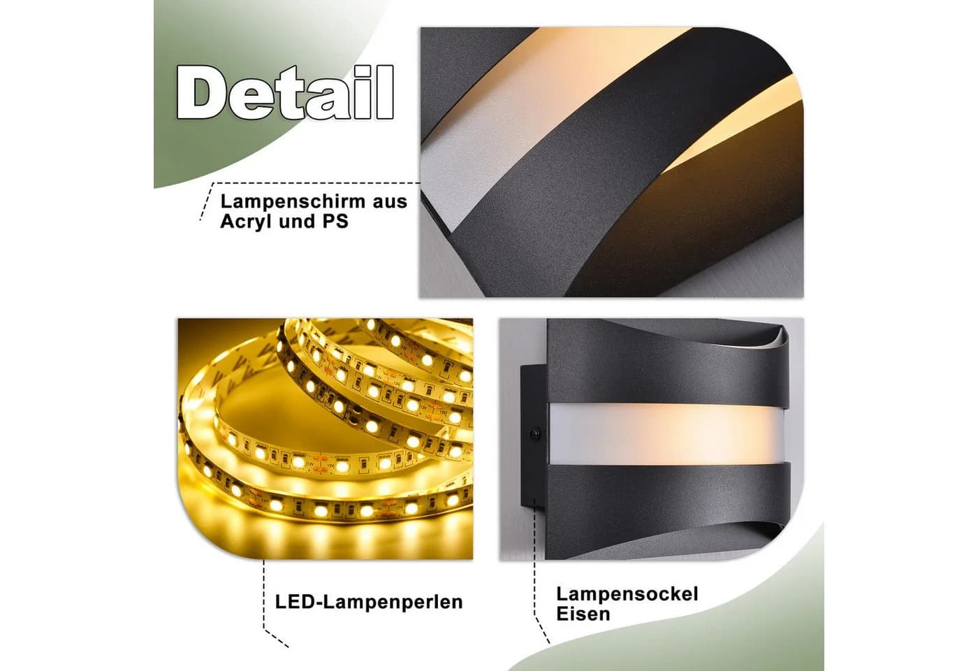 ZMH LED Wandleuchte Schwarz Modern Design 3000K Warmweiß - Bild 4