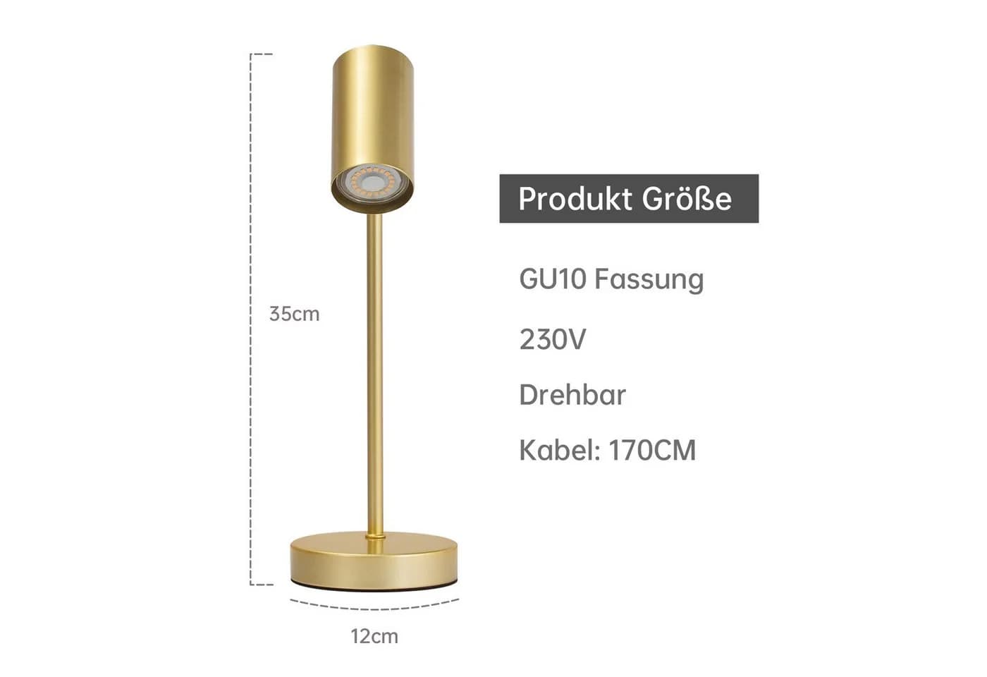 ZMH LED Tischleuchte GU10 Schwenkbar 350° Modern Gold - Bild 3