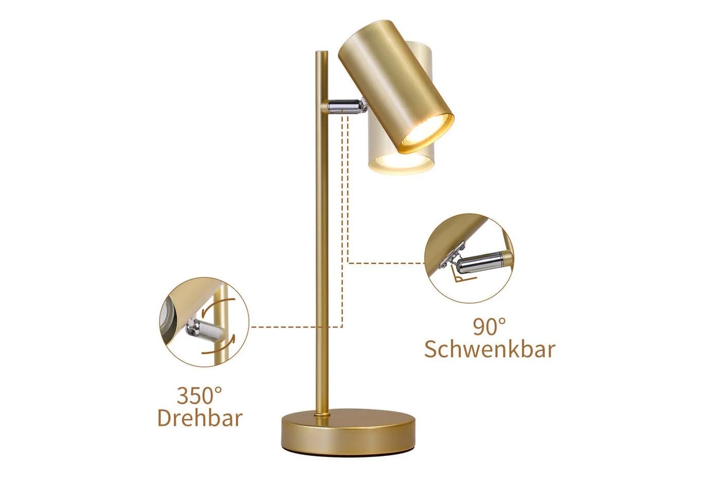ZMH LED Tischleuchte GU10 Schwenkbar 350° Modern Gold - Bild 4