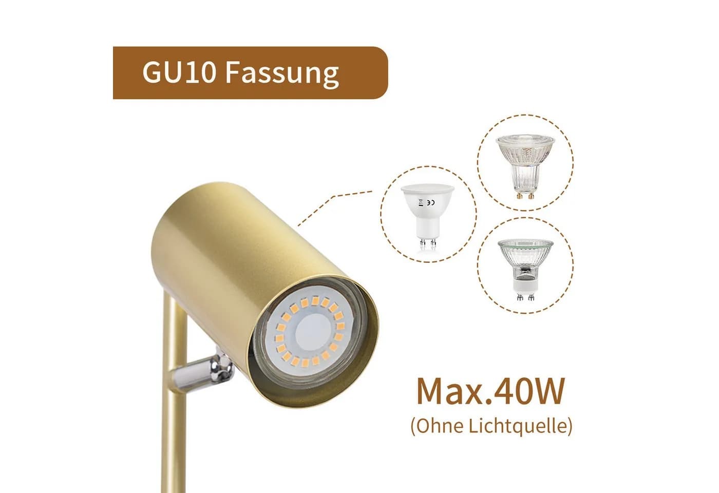 ZMH LED Tischleuchte GU10 Schwenkbar 350° Modern Gold - Bild 5