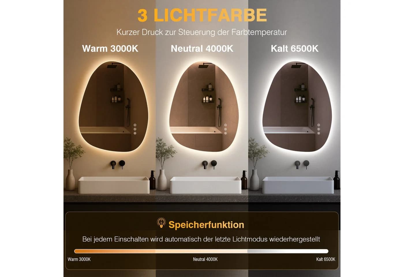 PESENXAN Badspiegel LED Spiegel Silber 60x50cm - Bild 3