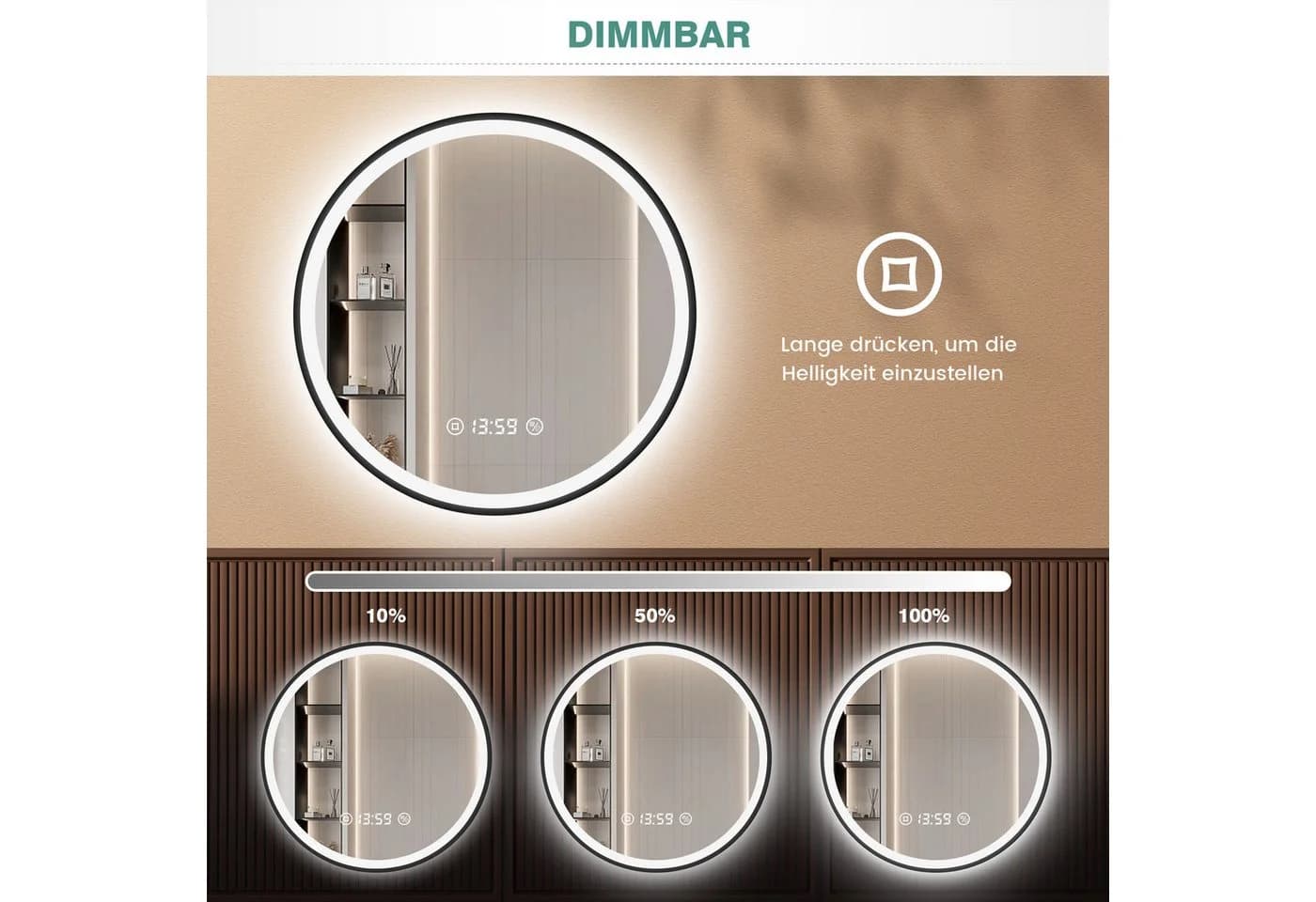 PESENXAN Runder LED Badspiegel Schwarz Dimmbar 3 Lichtfarben - Bild 5