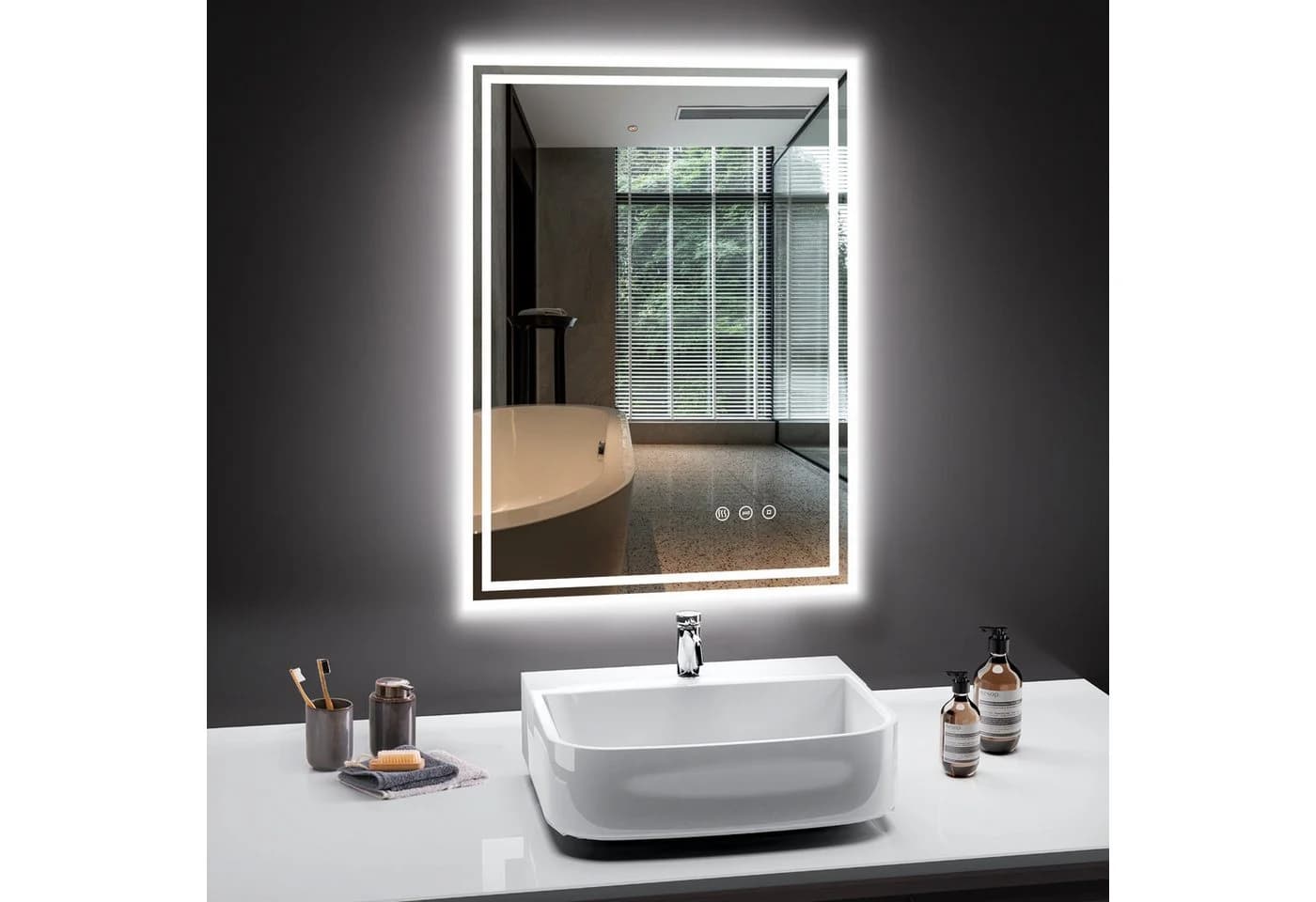 PESENXAN Badspiegel mit Beleuchtung LED Spiegel Silber 50x70cm - Bild 2