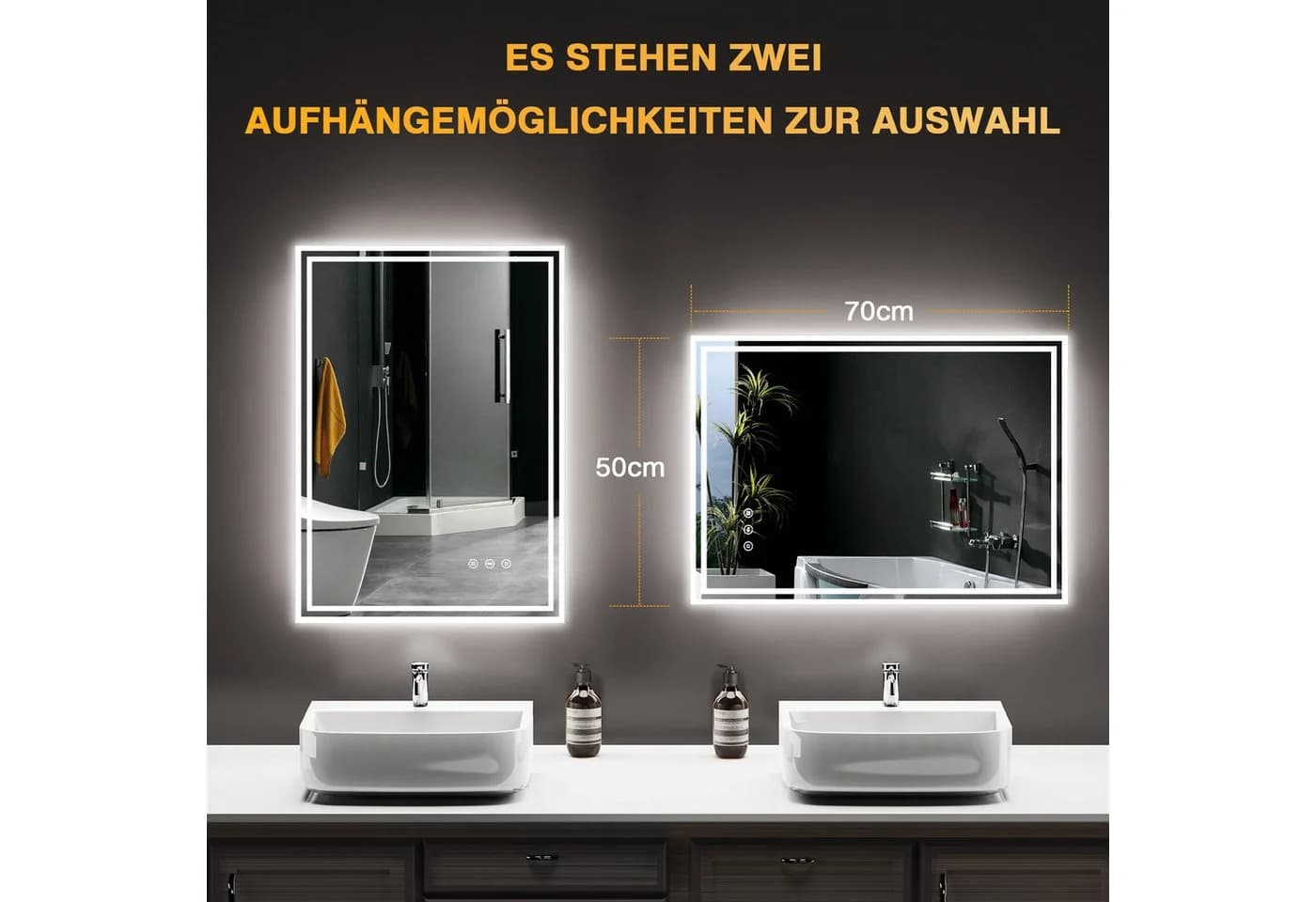 PESENXAN Badspiegel mit Beleuchtung LED Spiegel Silber 50x70cm - Bild 3