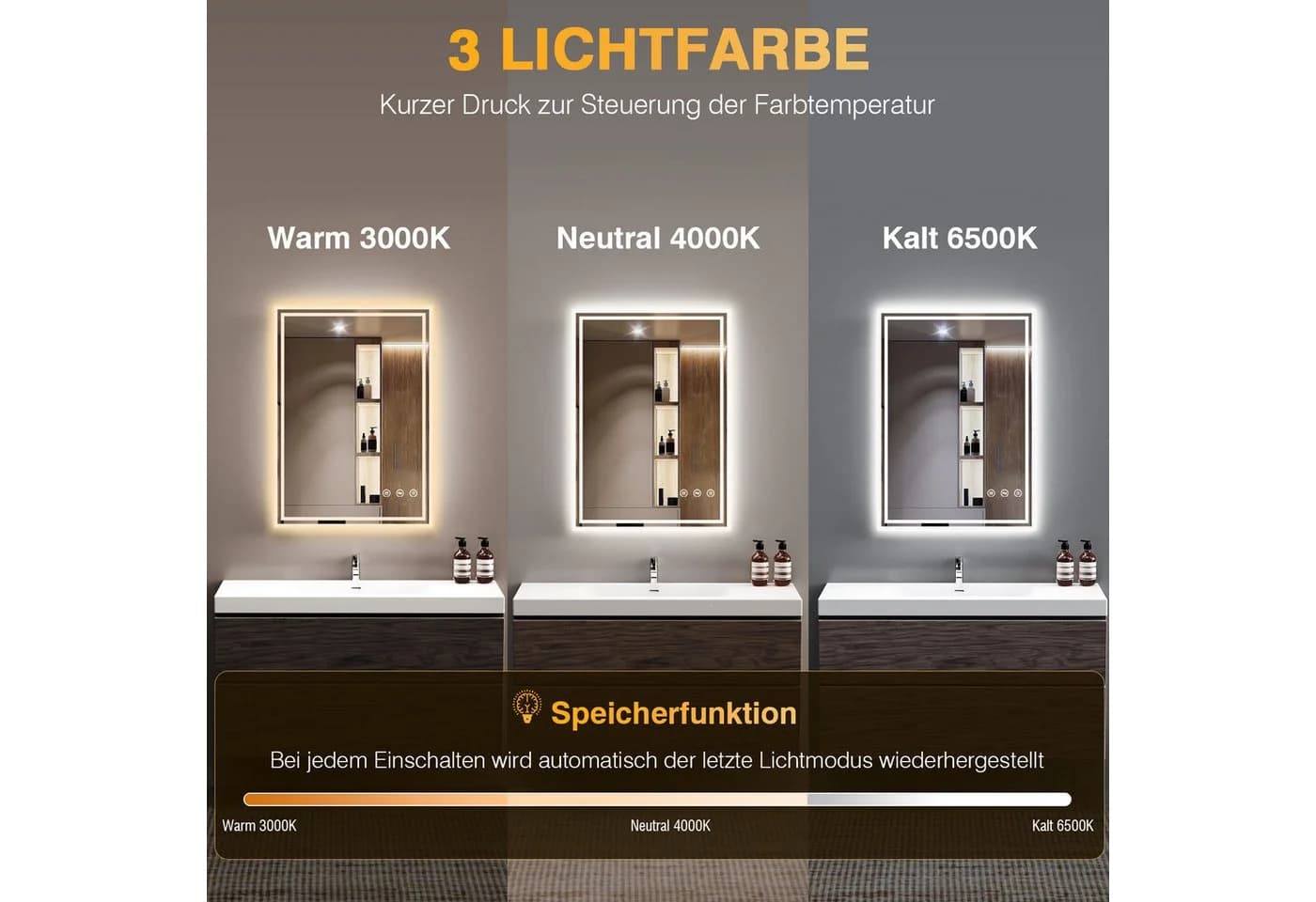 PESENXAN Badspiegel mit Beleuchtung LED Spiegel Silber 50x70cm - Bild 4