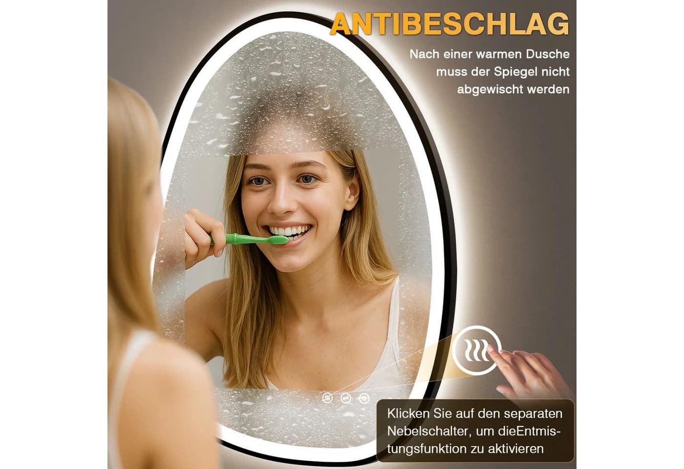 PESENXAN Badspiegel Asymmetrisch LED Dimmbar 3 Lichtfarben Schwarz - Bild 5