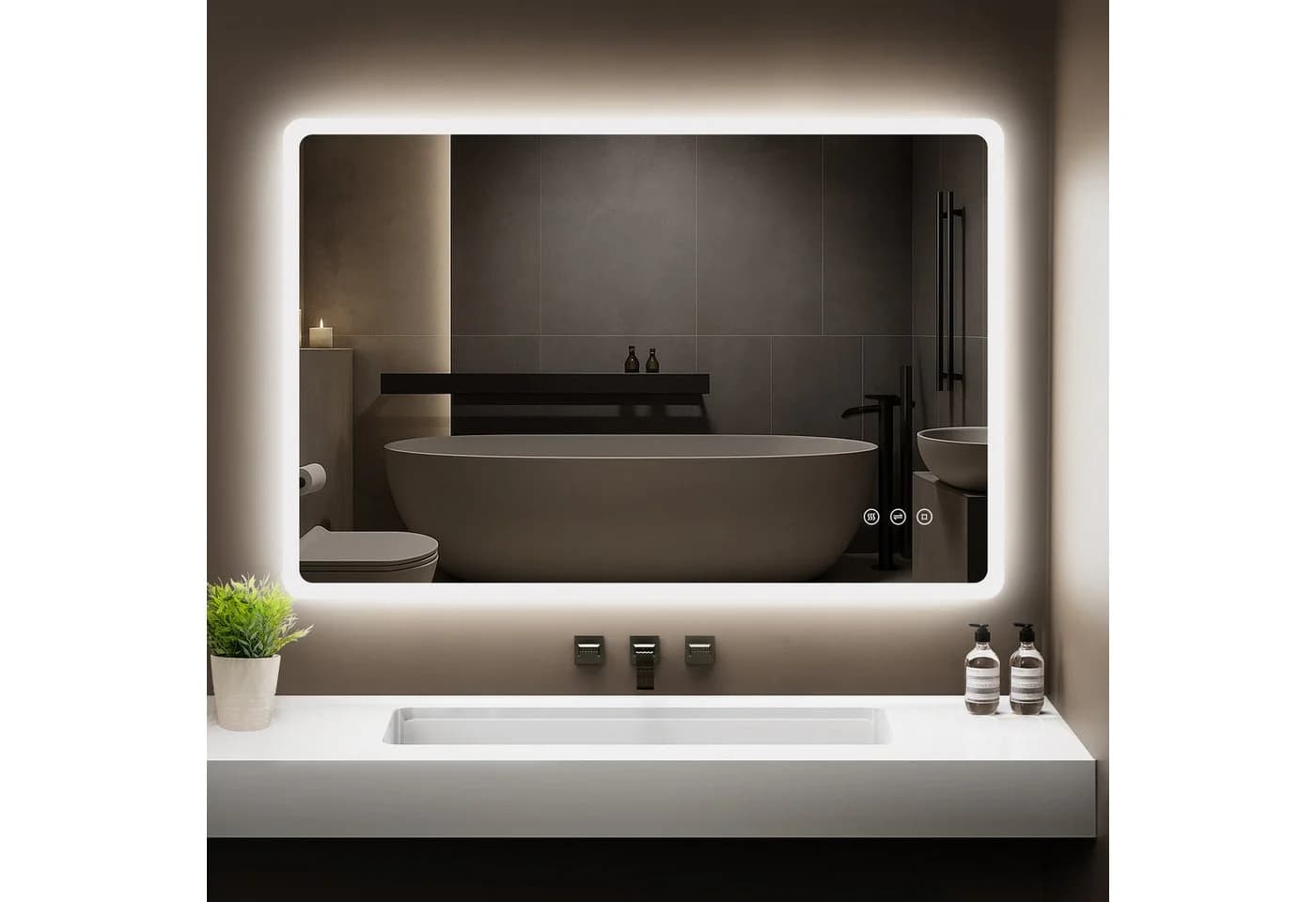 GIMBELEN Badspiegel mit LED-Beleuchtung, 100x60 cm, Dimmbar, 3 Lichtfarben - Bild 2