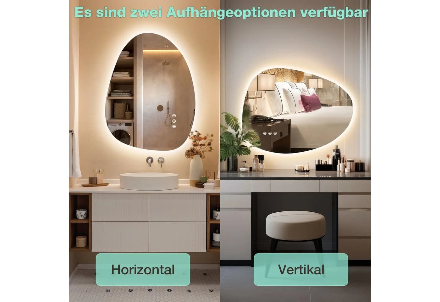 GIMBELEN Badspiegel Asymmetrisch LED Beleuchtung Dimmbar Antibeschlag IP44 - Bild 5