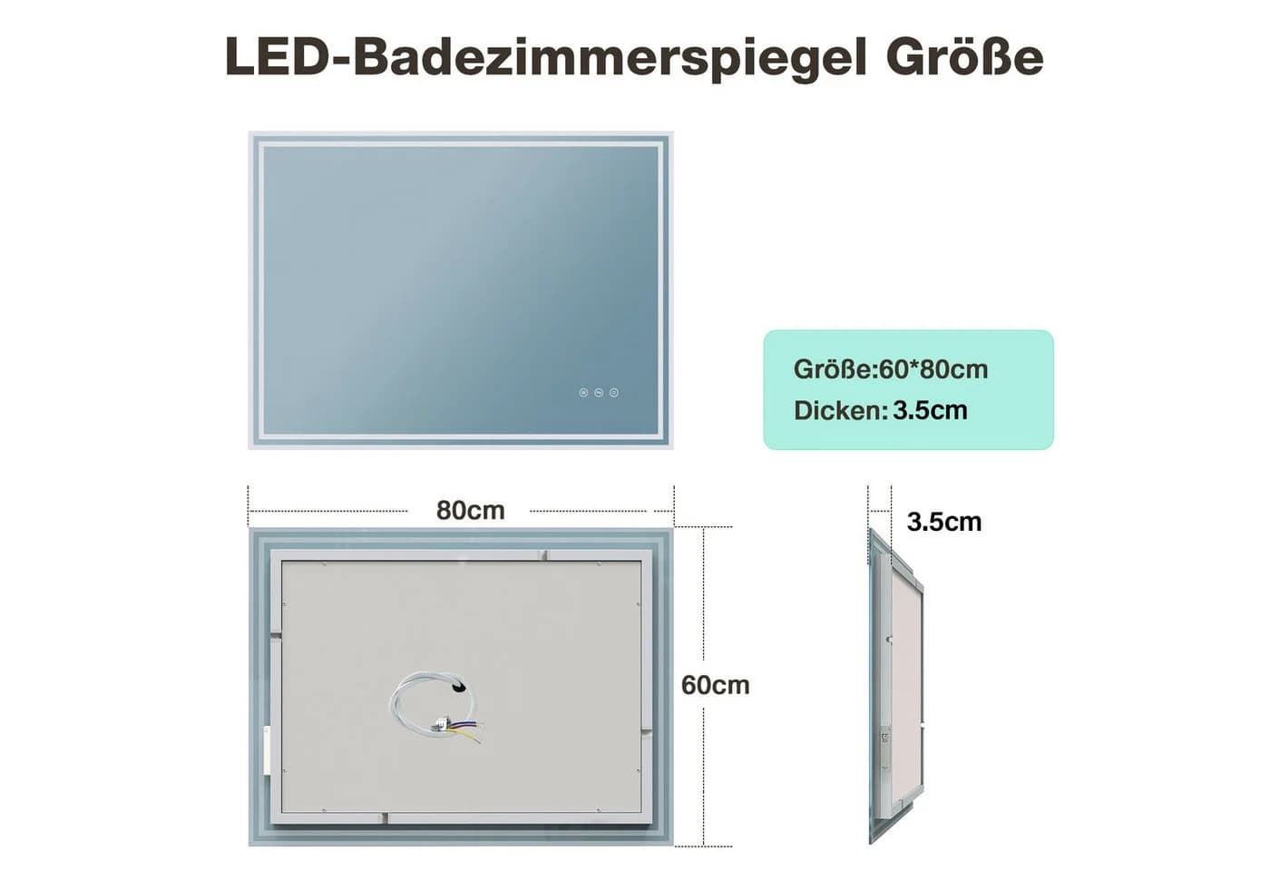 GIMBELEN Badspiegel mit LED, Touchschalter & Steckdose