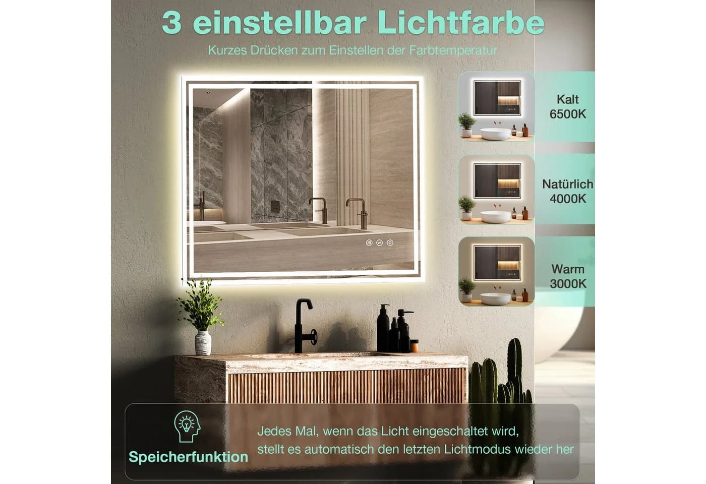 GIMBELEN Badspiegel mit LED, Touchschalter & Steckdose - Bild 3