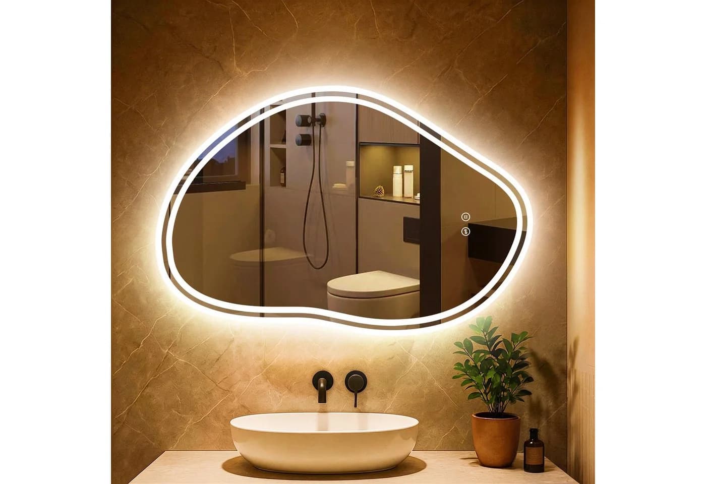 PESENXAN LED Badspiegel Asymmetrisch Silber Touch-Schalter - Bild 2