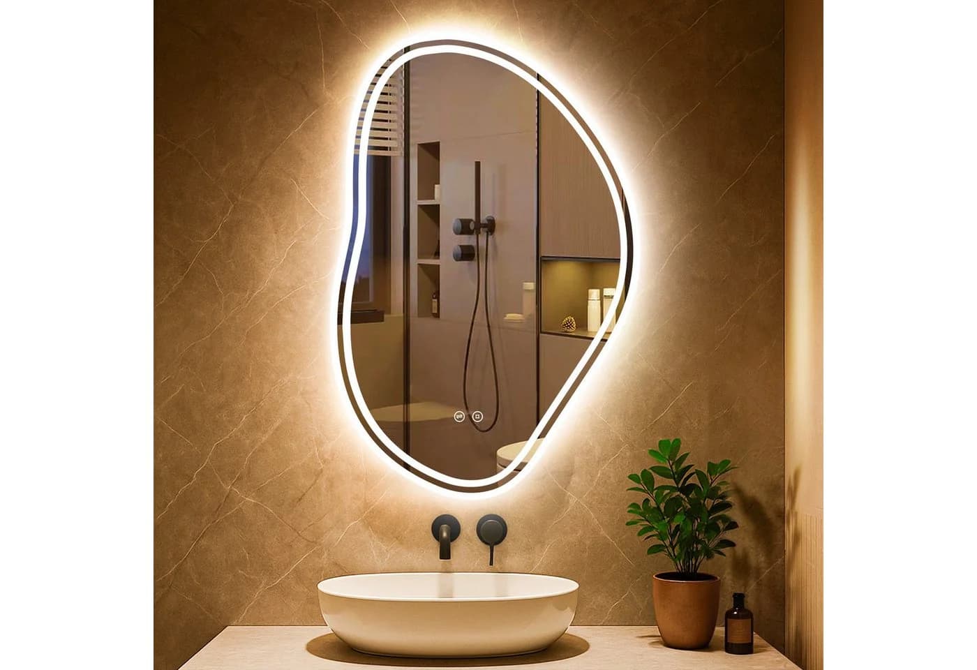PESENXAN LED Badspiegel Asymmetrisch Silber Touch-Schalter - Bild 3