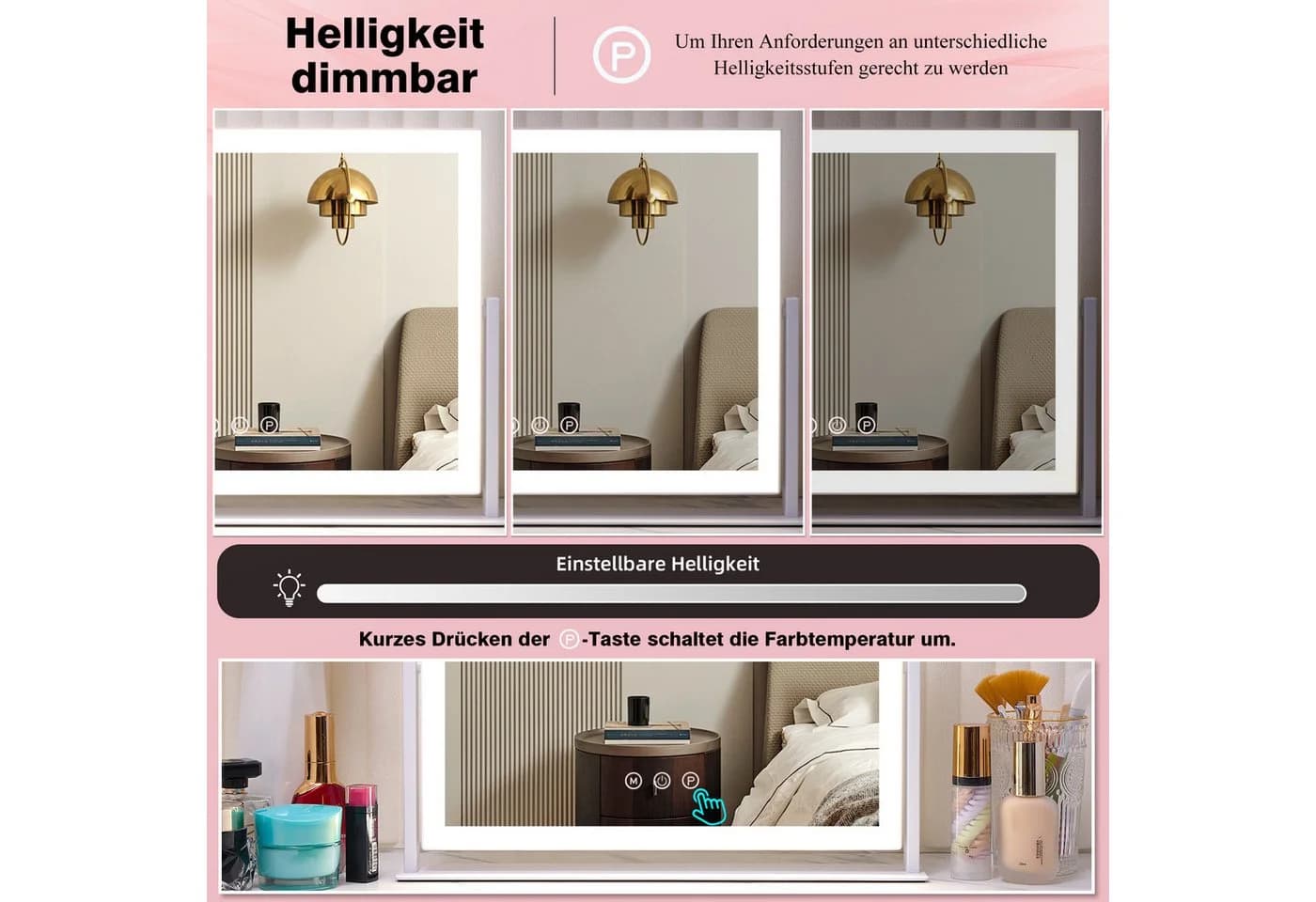 GIMBELEN Schminkspiegel mit Beleuchtung Touch USB-C 360° Drehung - Bild 4