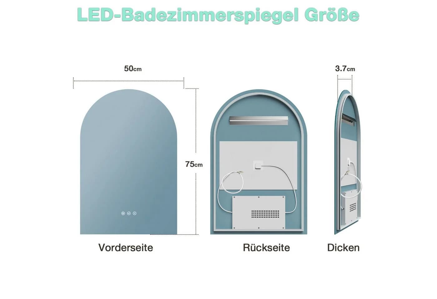 GIMBELEN Badspiegel mit Beleuchtung Silber Touch-Schalter Dimmbar