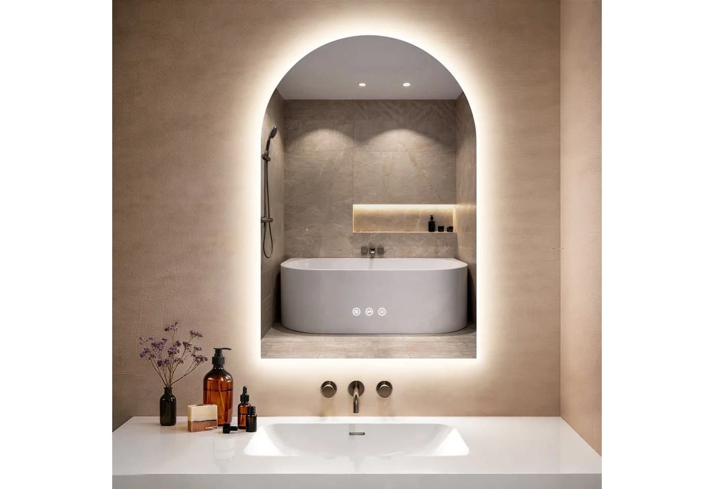 GIMBELEN Badspiegel mit Beleuchtung Silber Touch-Schalter Dimmbar - Bild 2