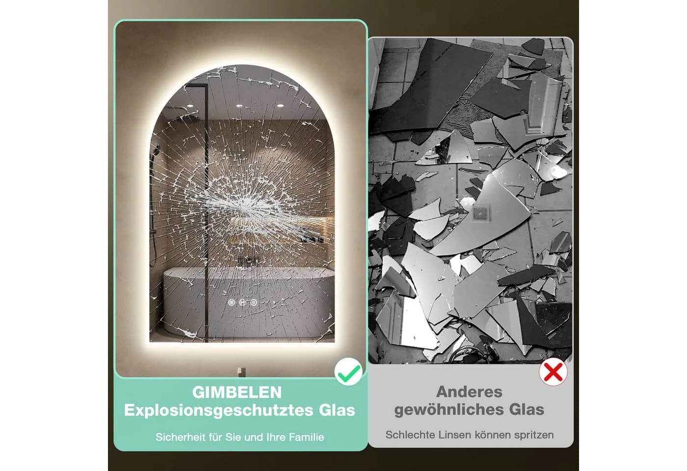 GIMBELEN Badspiegel mit Beleuchtung Silber Touch-Schalter Dimmbar - Bild 5