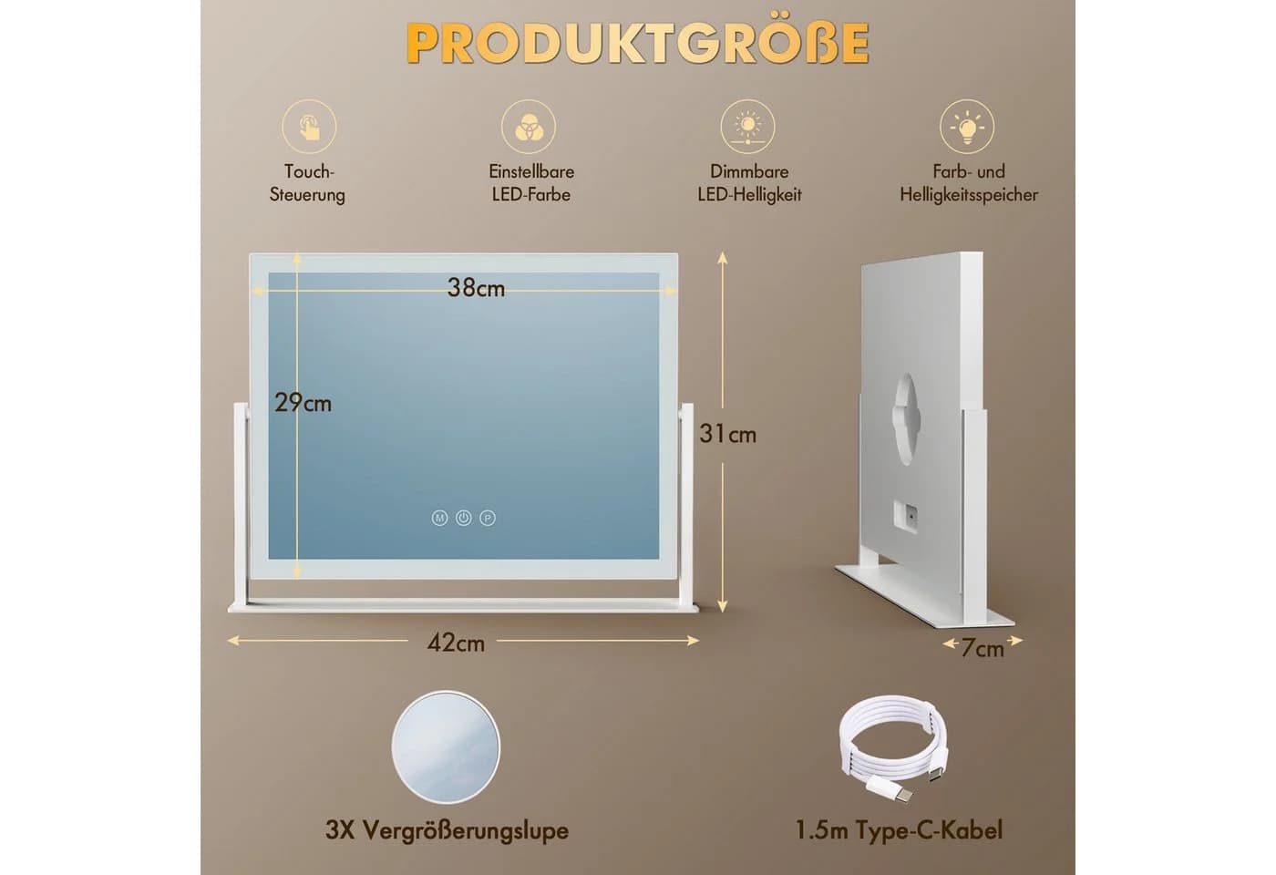 GIMBELEN Schminkspiegel mit LED-Beleuchtung & Dimmer