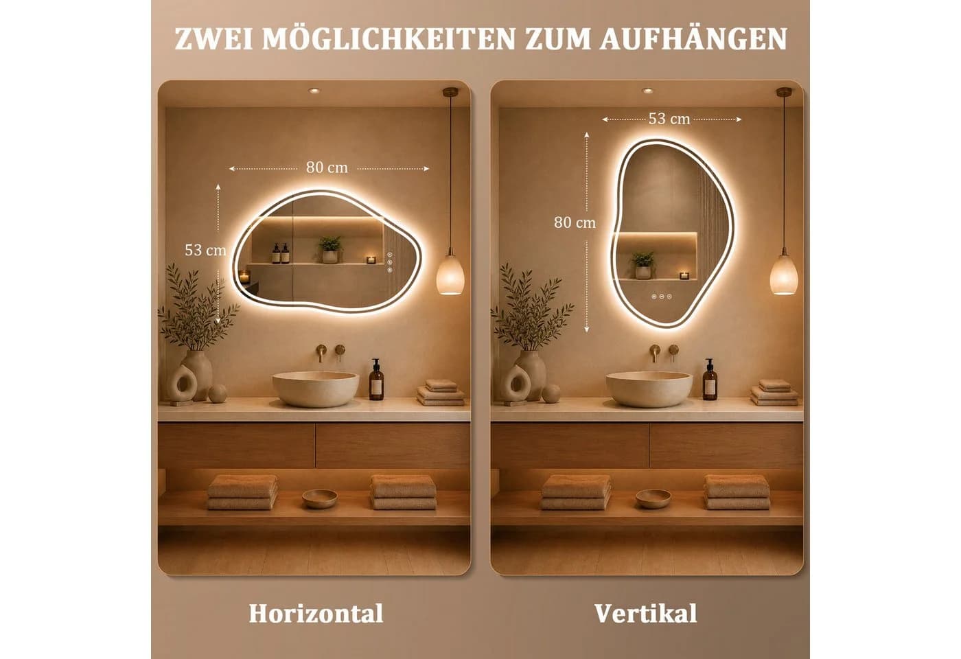 GIMBELEN Badspiegel mit Beleuchtung Silber Anti-Beschlag
