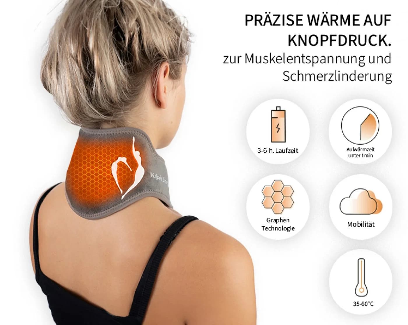 Vulpés Nackenkissen NeckPad Pro - Kabelloses beheizbares Nackenkissen Grau