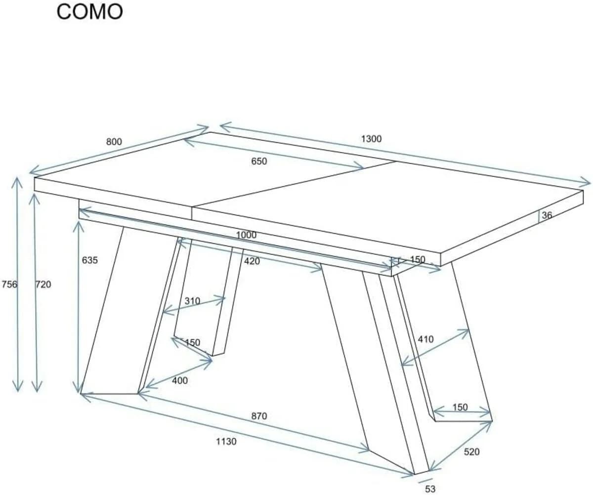 Endo-Moebel Esstisch Como 130–210cm ausziehbar für 8 Personen, Tischbeine schwarz - Bild 3