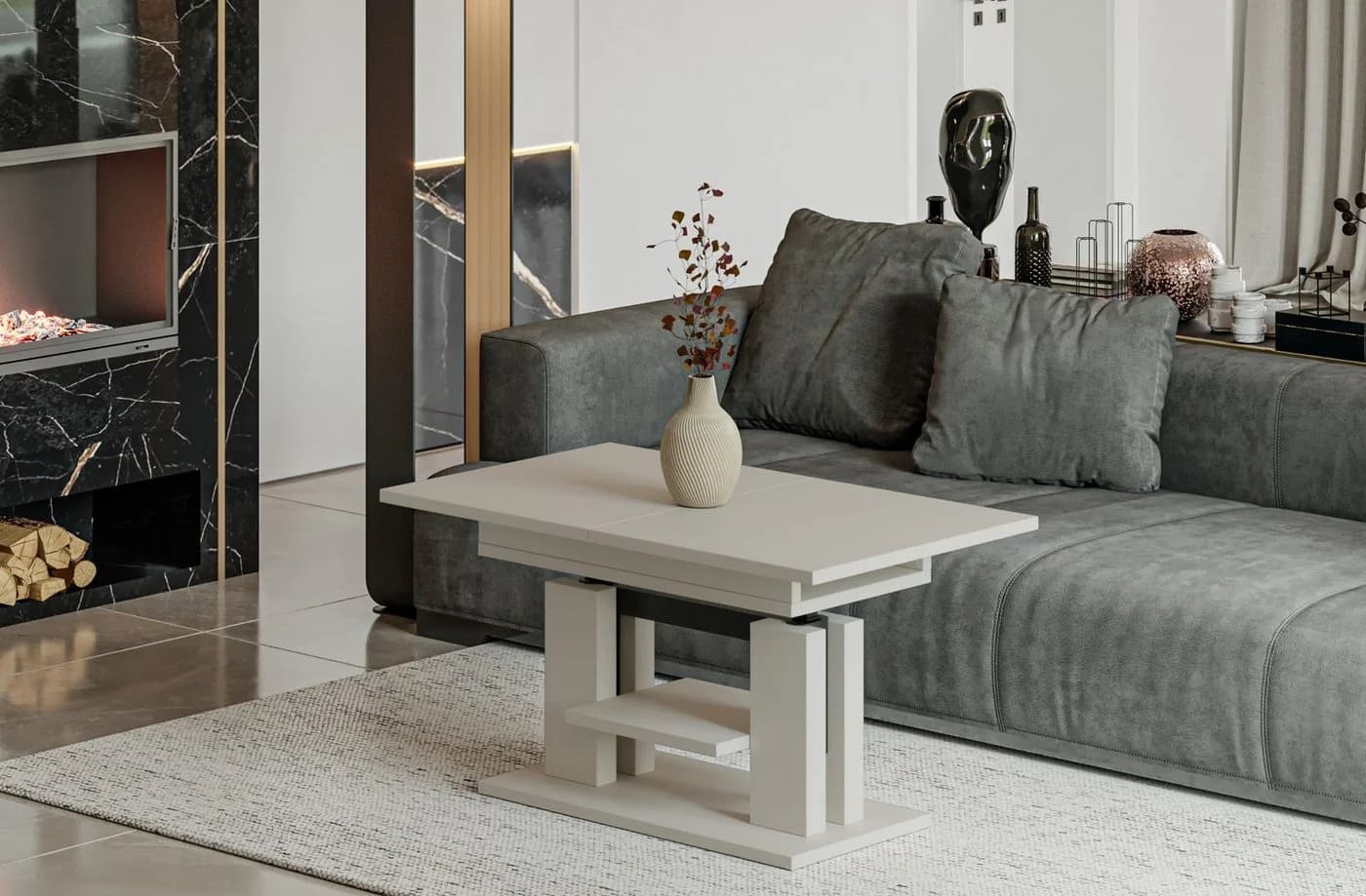 Endo-Moebel Couchtisch Iso 110/170 cm Beige Schwarz Höhenverstellbar