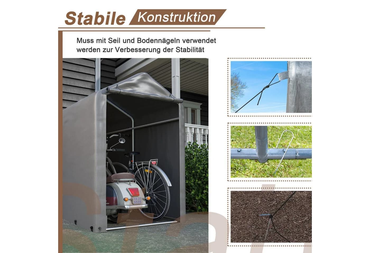 Rolipo Gerätehaus Fahrradgarage Dunkelgrau mit Reißverschlusstür - Bild 5