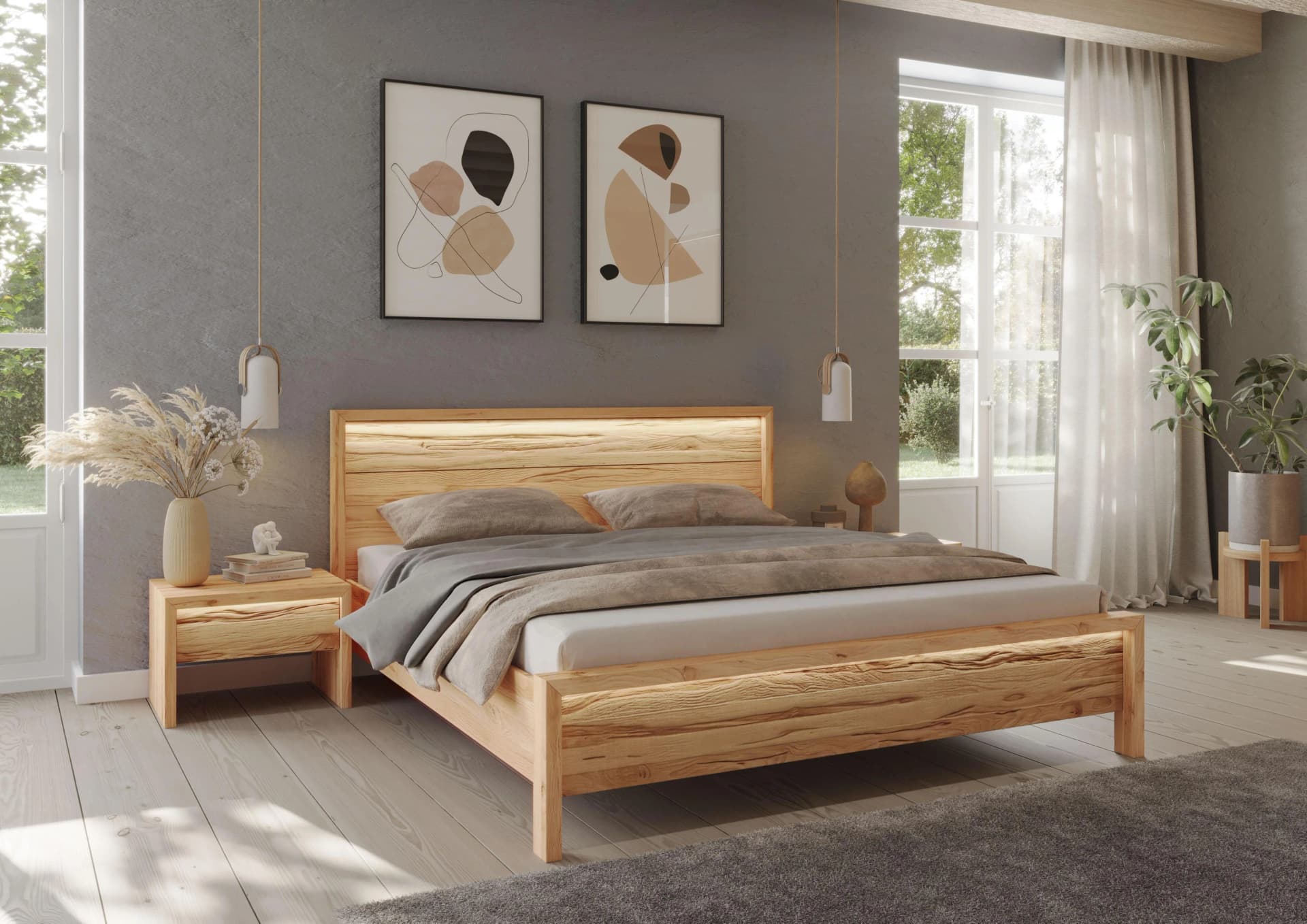 Home Affaire Léopoldine Massivholzbett Kernbuche Braun LED