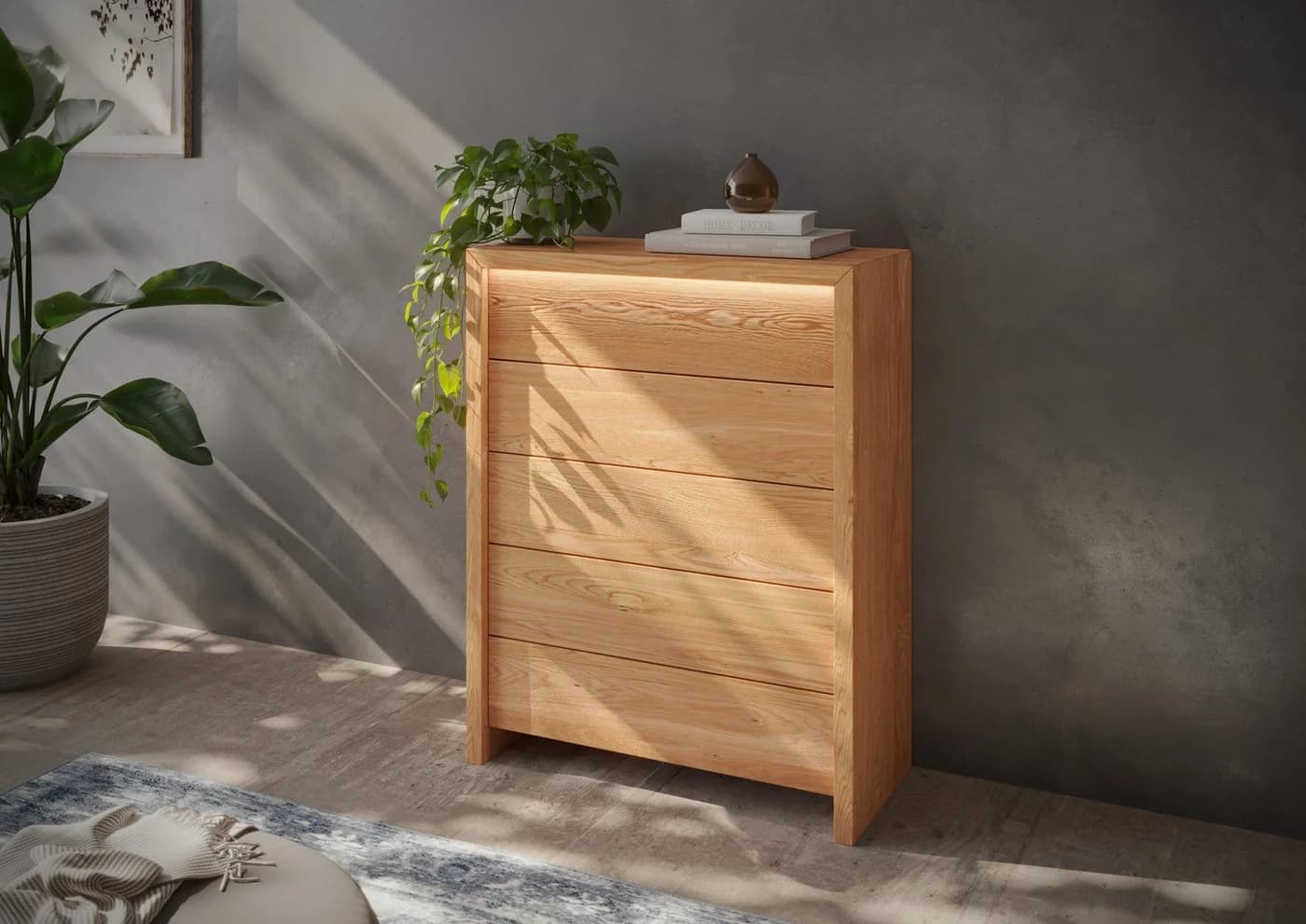 HOME AFFAIRE Léopoldine Schubkastenkommode 5 Schubladen Kernbuche Braun LED - Bild 2