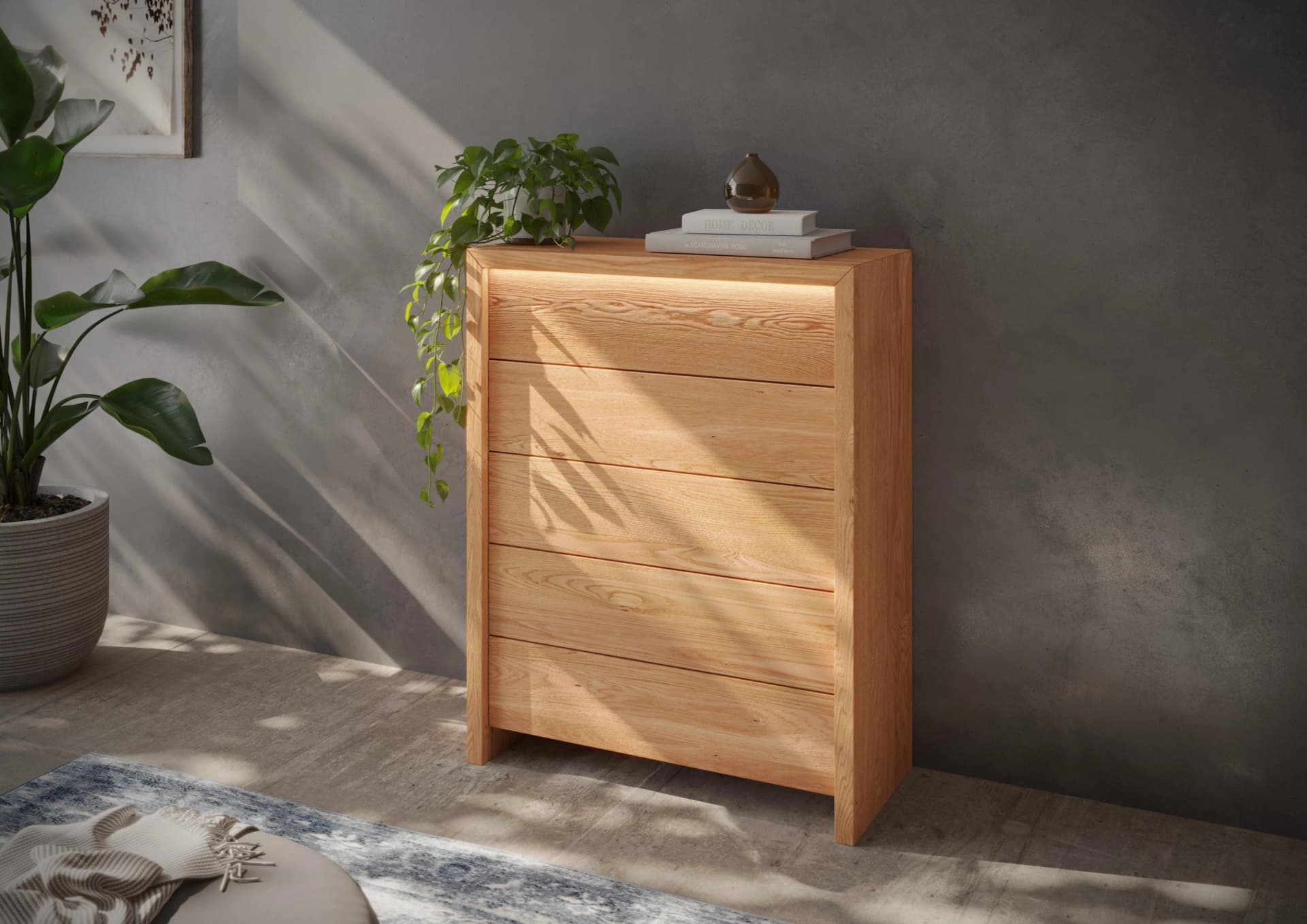 HOME AFFAIRE Léopoldine Schubkastenkommode 5 Schubladen Kernbuche Braun LED - Bild 4