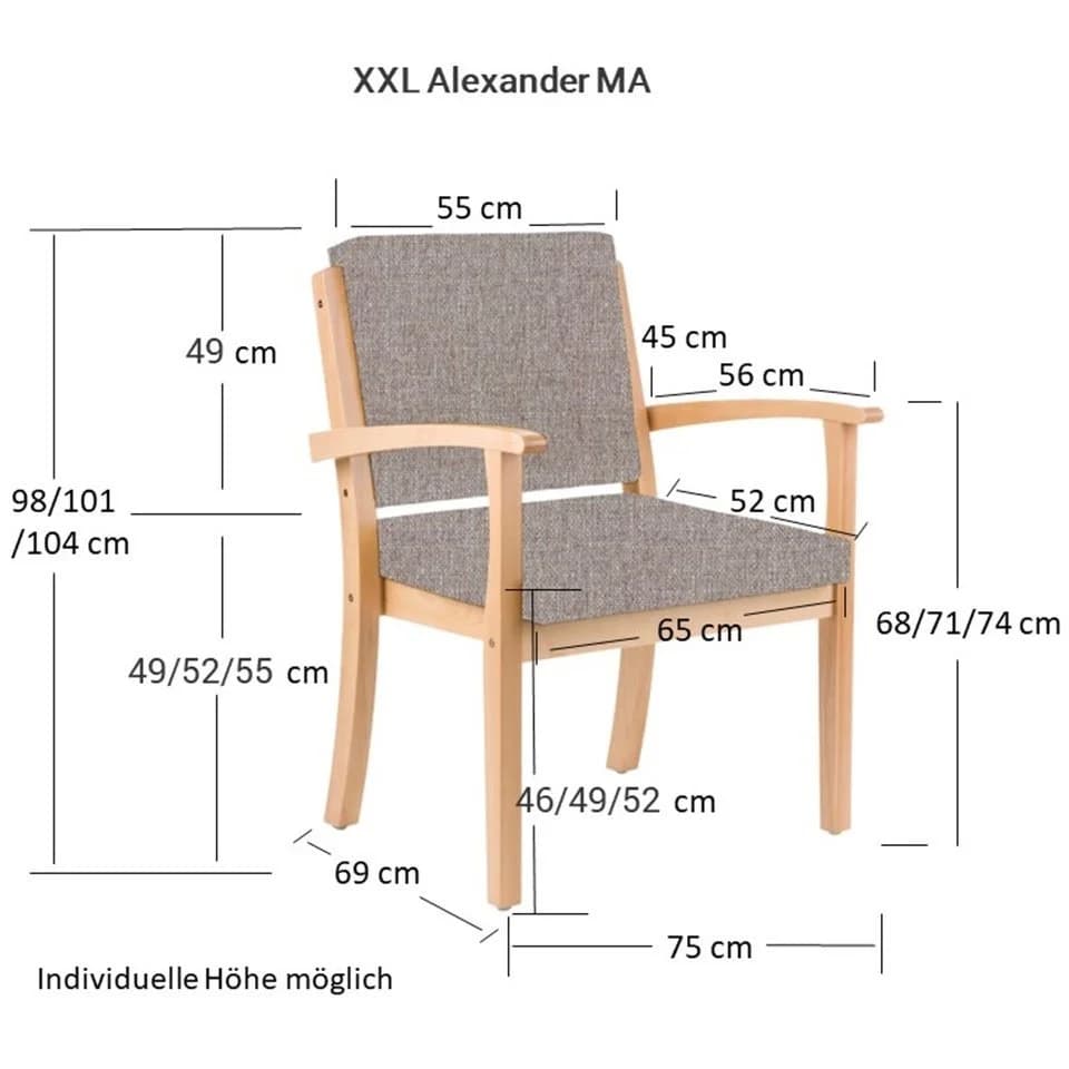 Schwerlaststuhl 250kg Massivholz mit Armlehnen - Bild 3