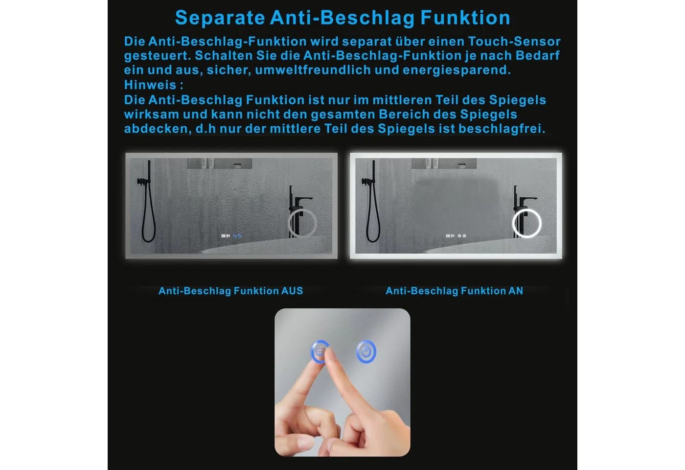 AQUABATOS Badspiegel LED mit Antibeschlag & Vergrößerung - Bild 5