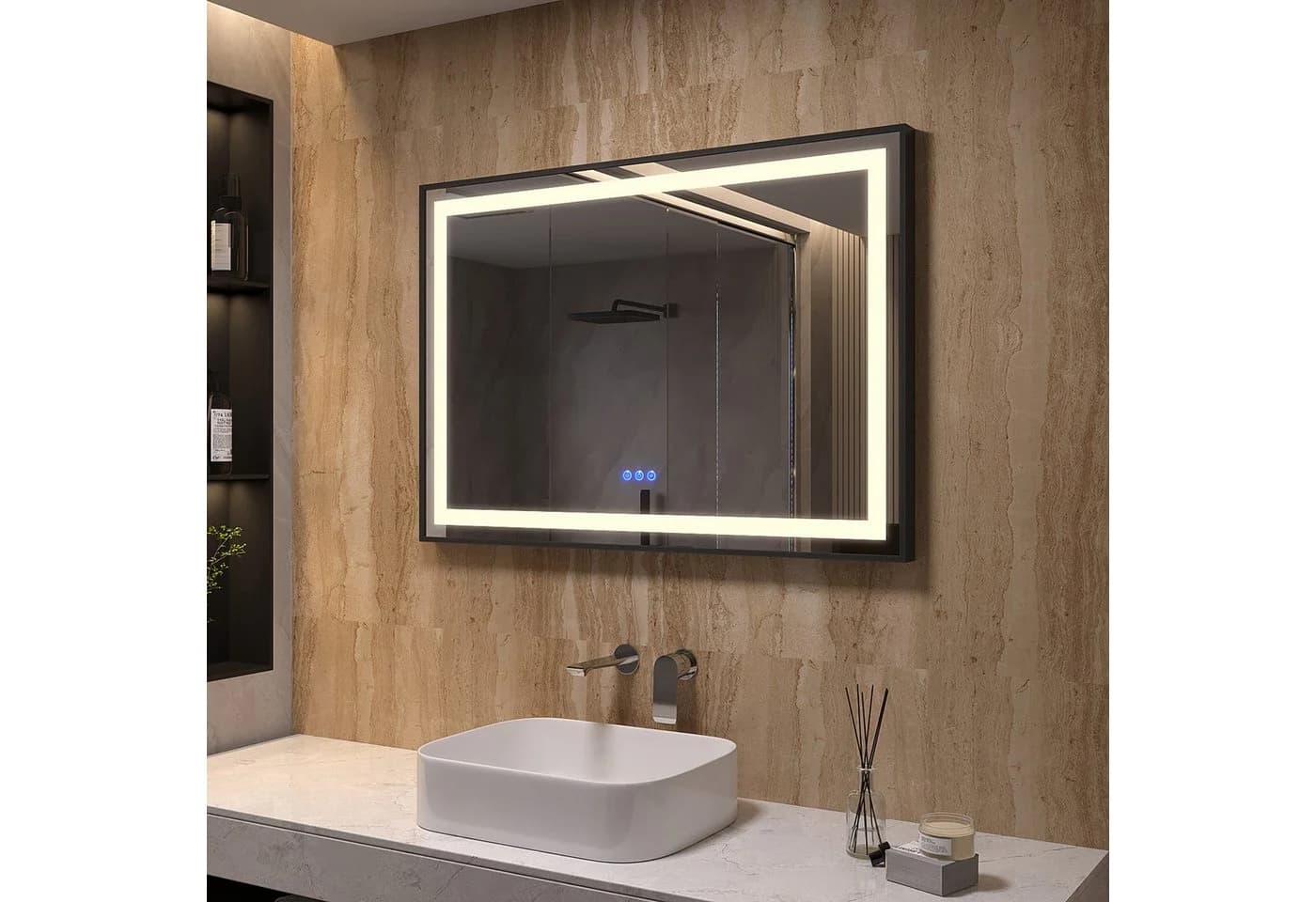 AQUABATOS LED Badspiegel mit Touchschalter, Dimmbar, Beschlagfrei, IP44