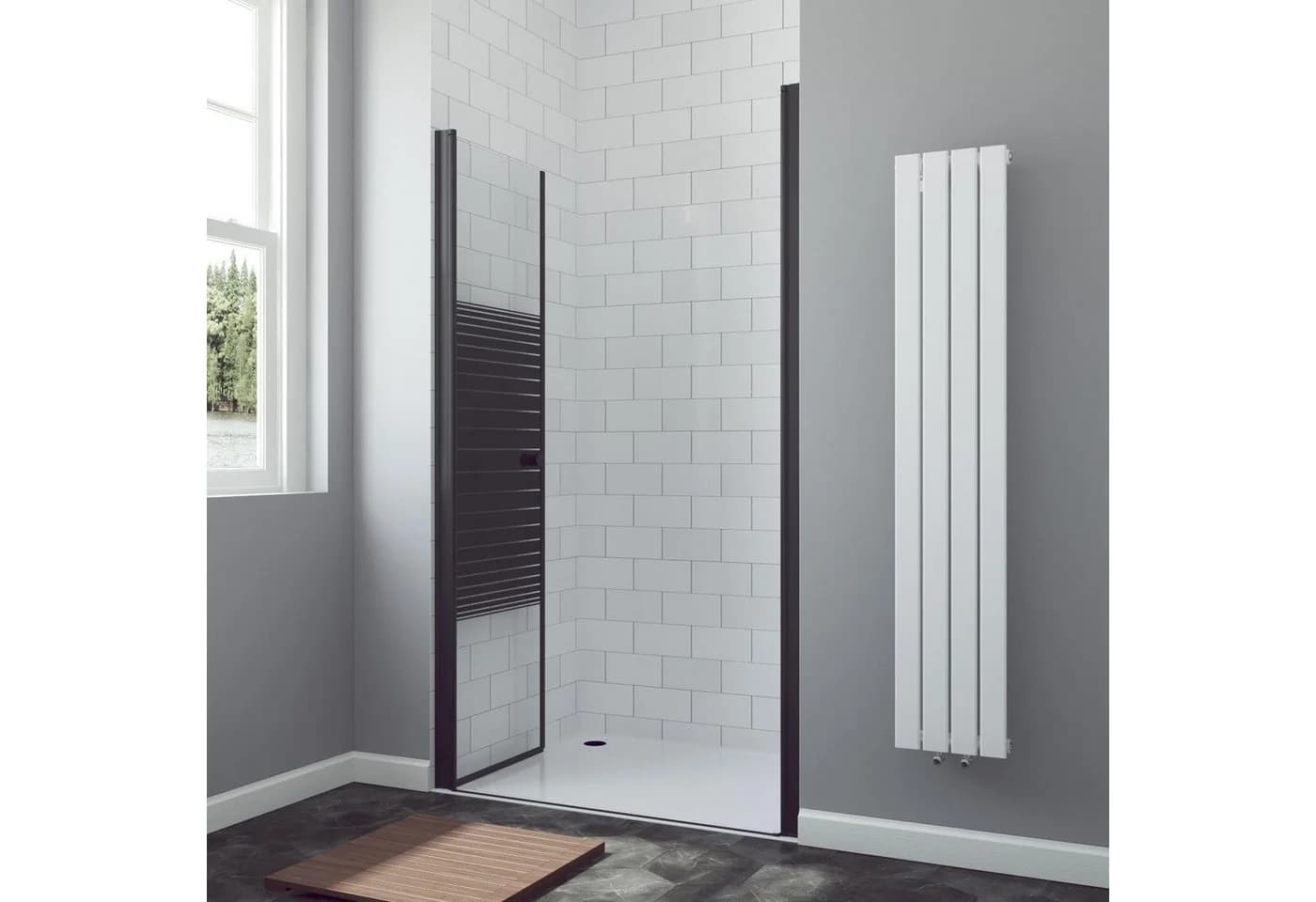 AQUALAVOS Dusch-Doppelflügeltür Pendeltür Schwarz Matt 6 mm ESG Glas
