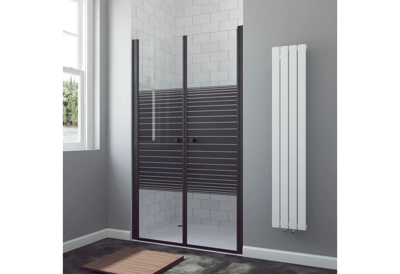 AQUALAVOS Dusch-Doppelflügeltür Pendeltür Schwarz Matt 6 mm ESG Glas - Bild 2
