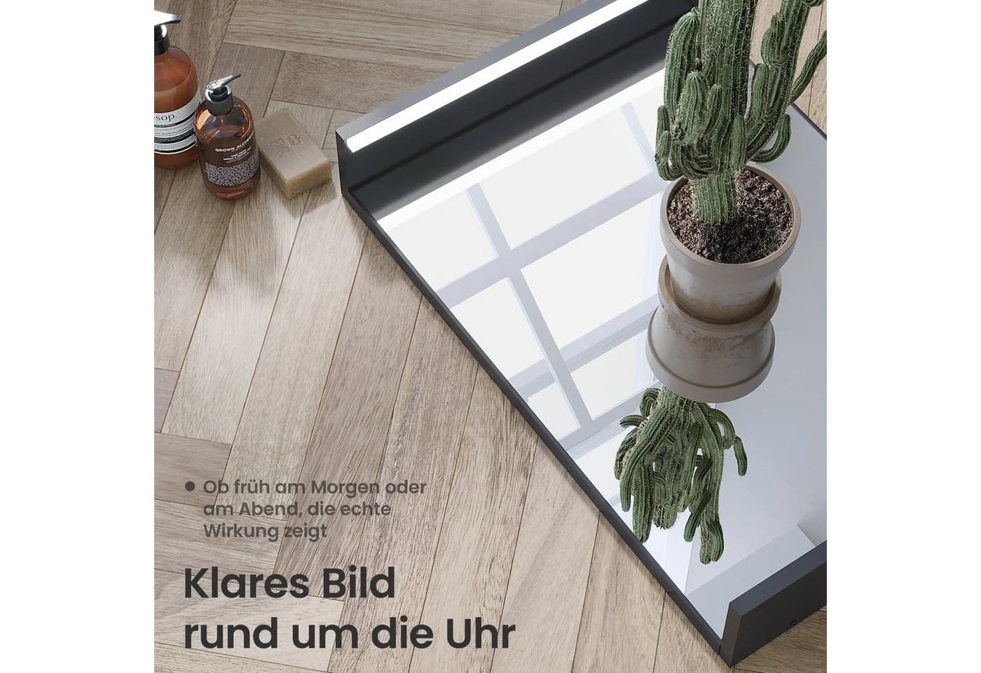 AQUALAVOS Badspiegel mit LED-Beleuchtung und Ablage Schwarz matt - Bild 5