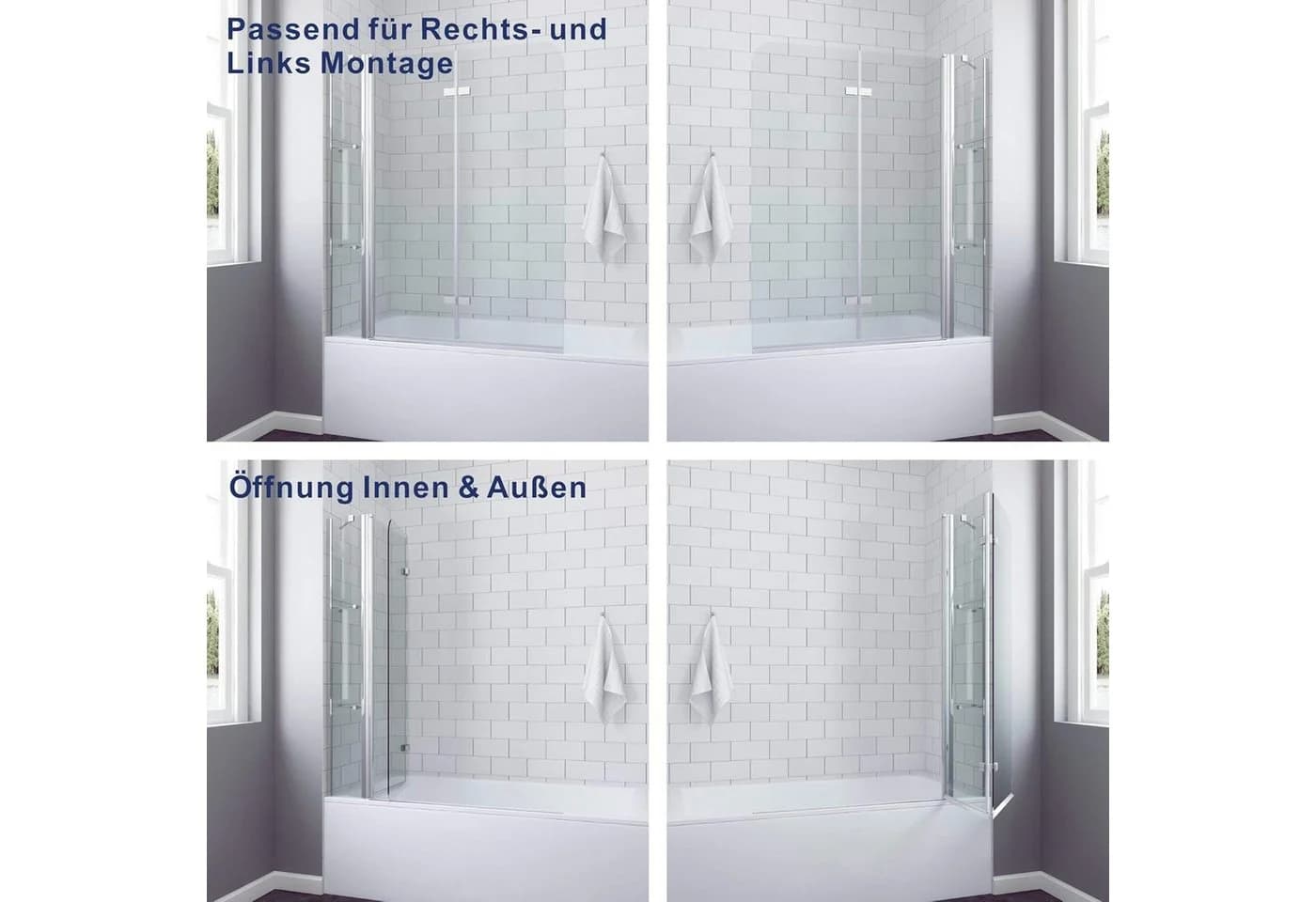 AQUALAVOS Badewannenfaltwand Duschabtrennung 5 mm ESG Glas Nano-Beschichtung