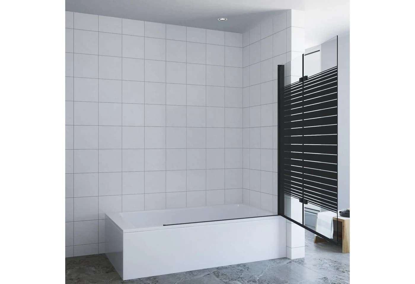 AQUALAVOS Badewannenfaltwand 120x140 cm Schwarz ESG-Glas
