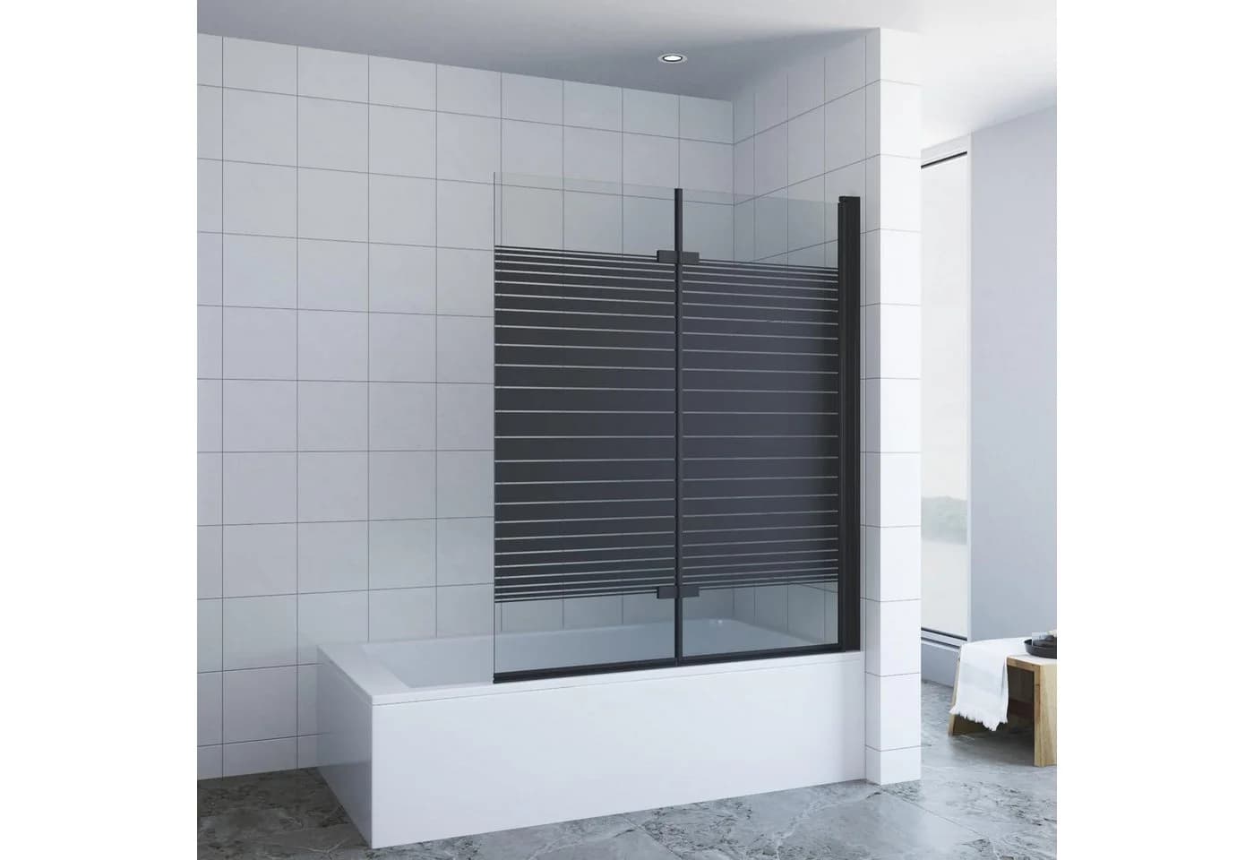 AQUALAVOS Badewannenfaltwand 120x140 cm Schwarz ESG-Glas - Bild 2