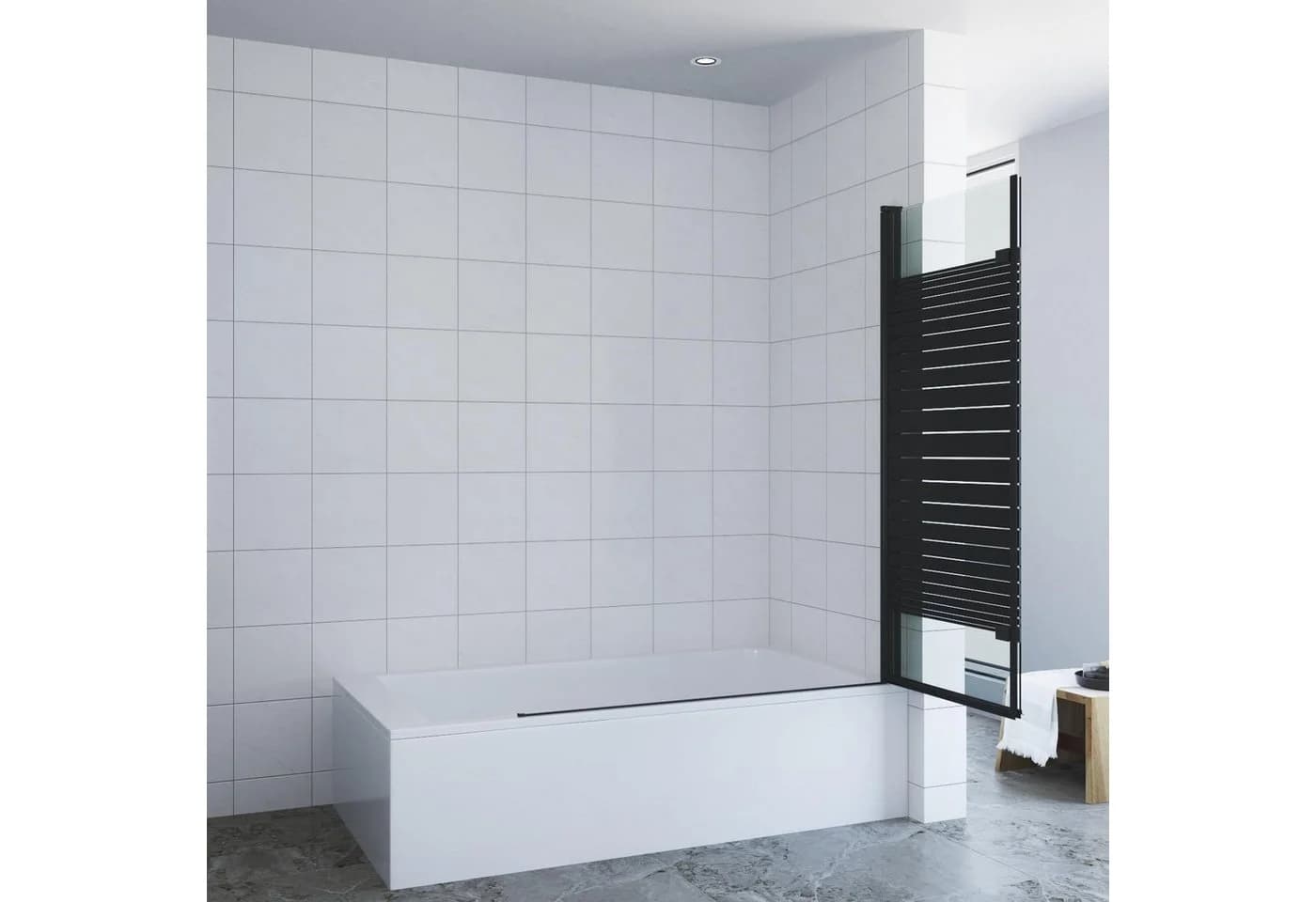 AQUALAVOS Badewannenfaltwand 120x140 cm Schwarz ESG-Glas - Bild 3